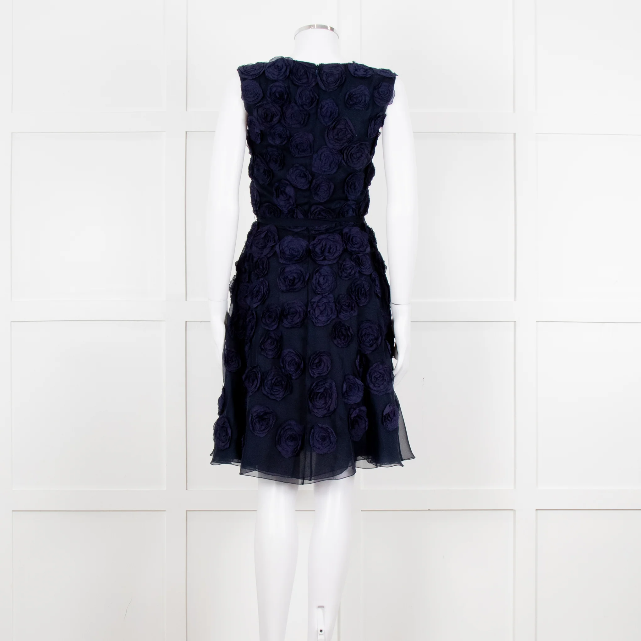 Valentino Navy Blue Silk Rose Embellished Sleeveless Dress - Image 5