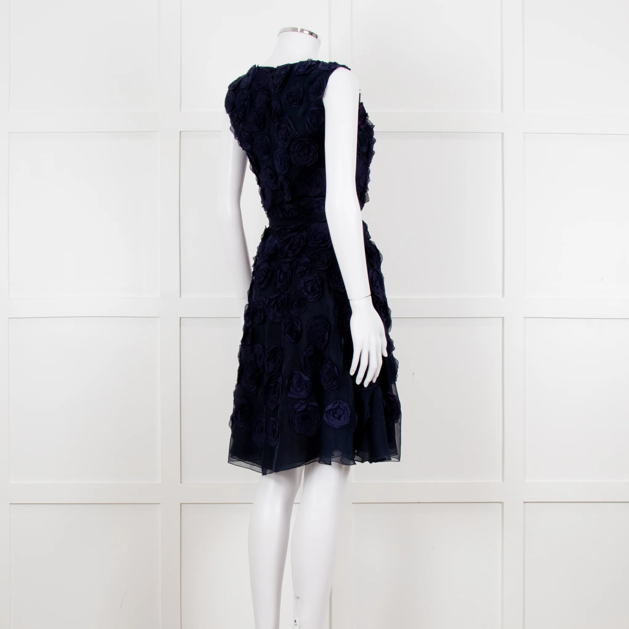 Valentino Navy Blue Silk Rose Embellished Sleeveless Dress - Image 6