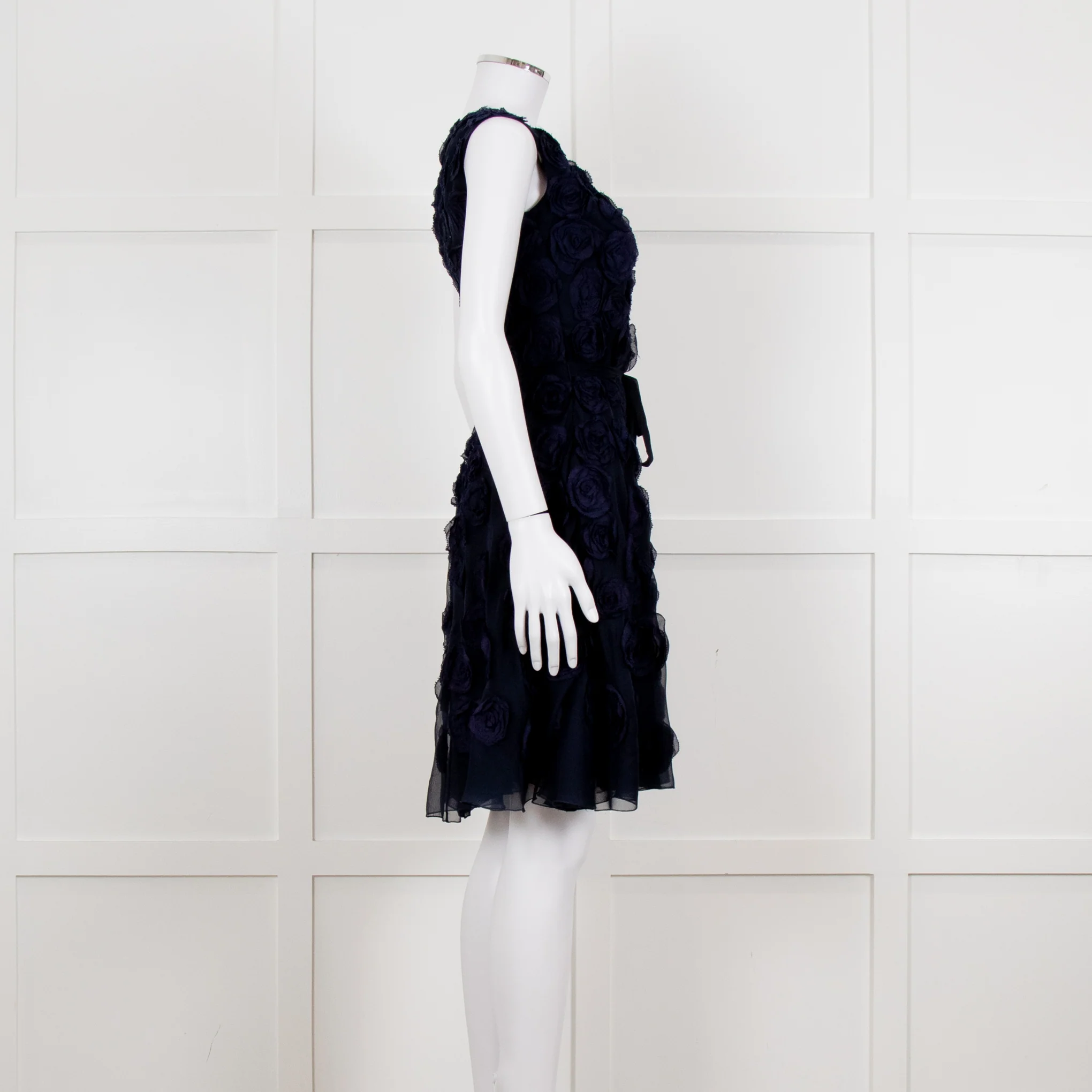 Valentino Navy Blue Silk Rose Embellished Sleeveless Dress - Image 7
