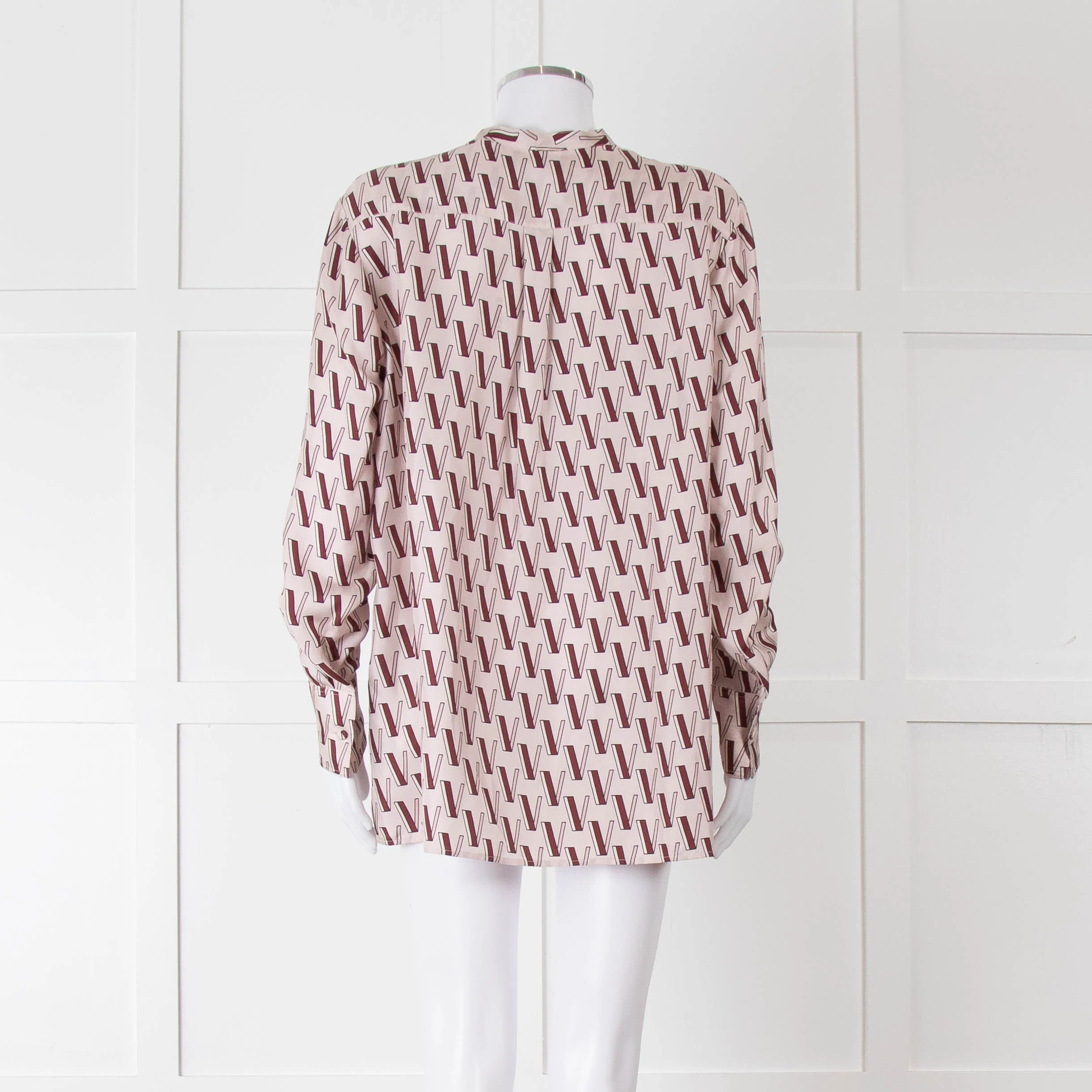 Valentino Pale Pink Pink V Print Neck Tie Long Sleeve Top - Image 5