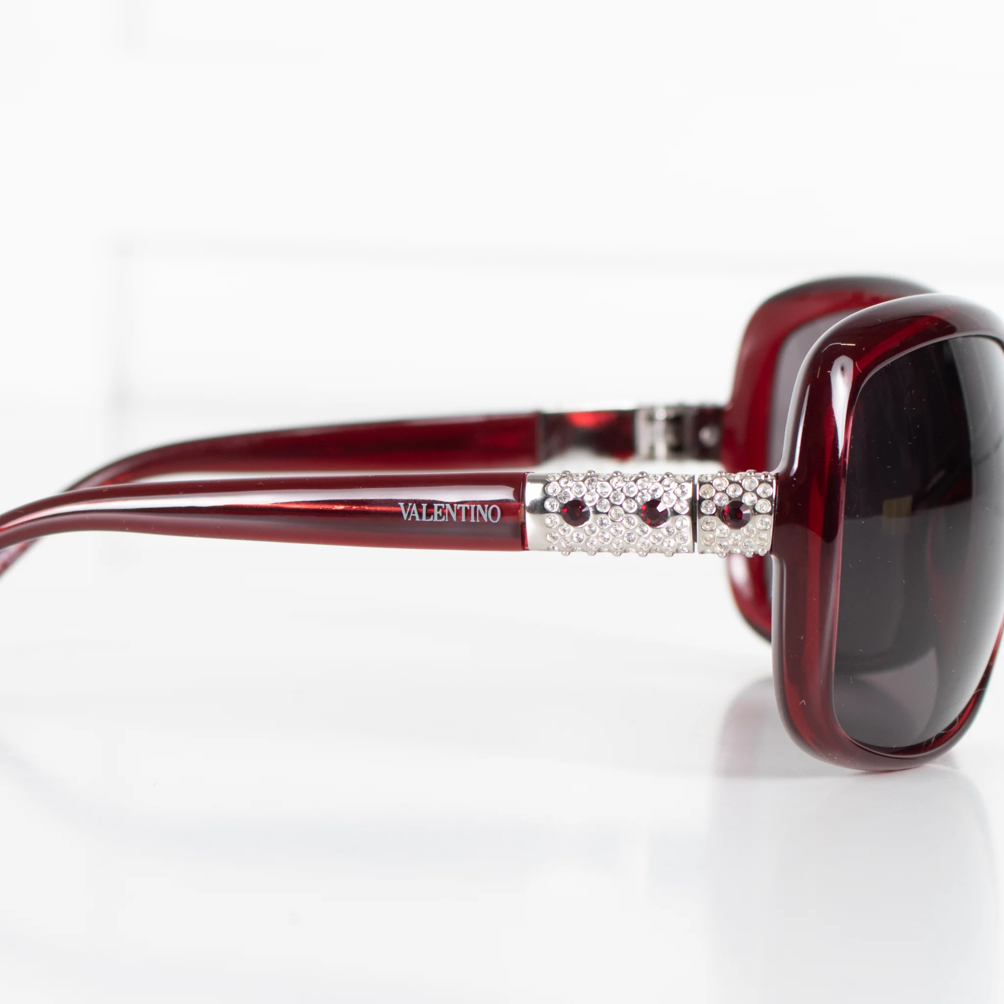 Valentino Red Sunglasses With Crystal Embellishments on Arms - Image 11