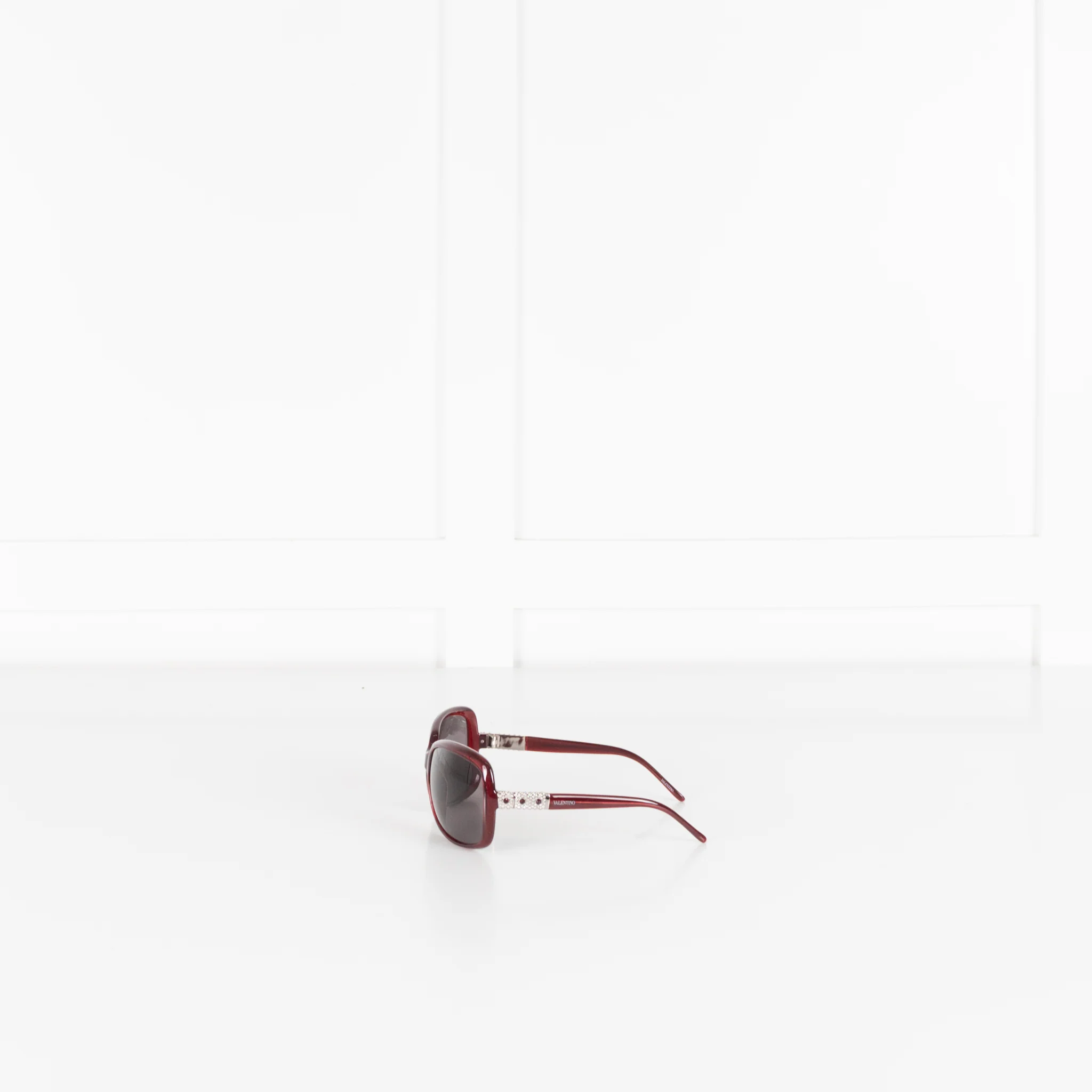 Valentino Red Sunglasses With Crystal Embellishments on Arms - Image 4