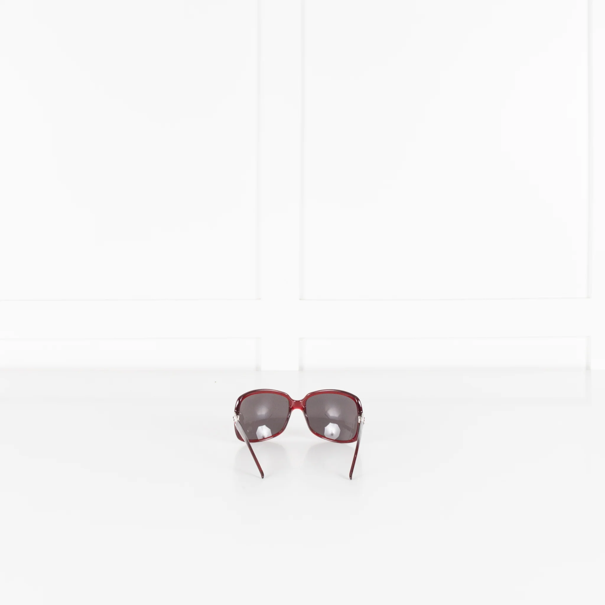 Valentino Red Sunglasses With Crystal Embellishments on Arms - Image 5