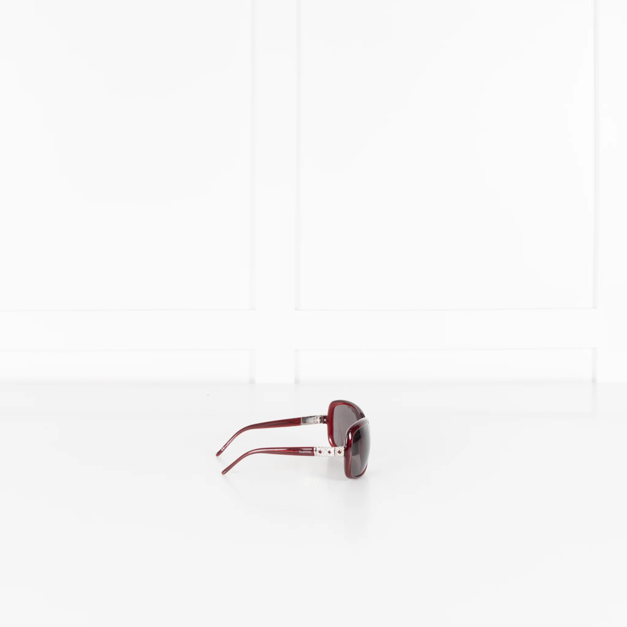 Valentino Red Sunglasses With Crystal Embellishments on Arms - Image 6