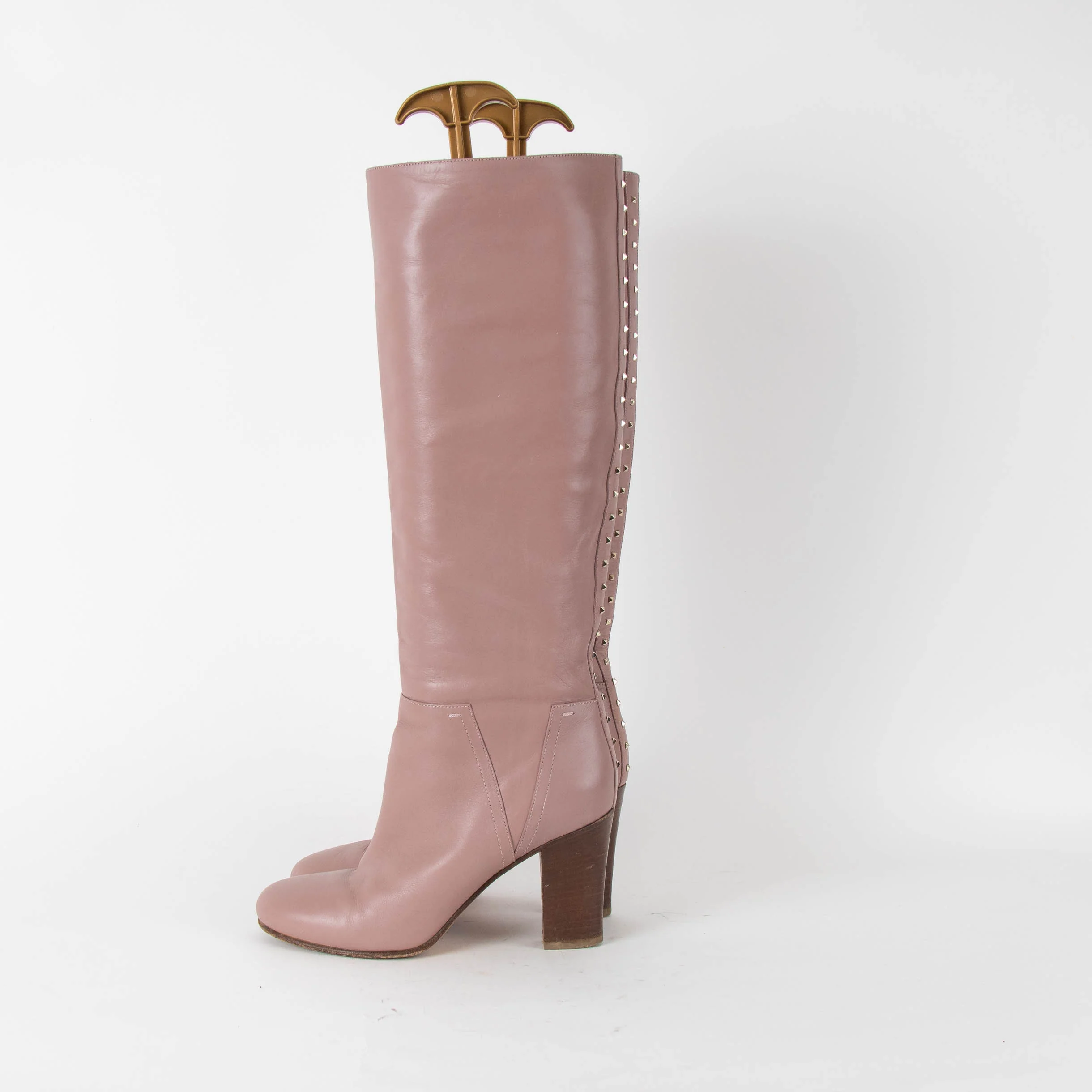Valentino Rockstud Blush Pink Knee High Boots - Image 3