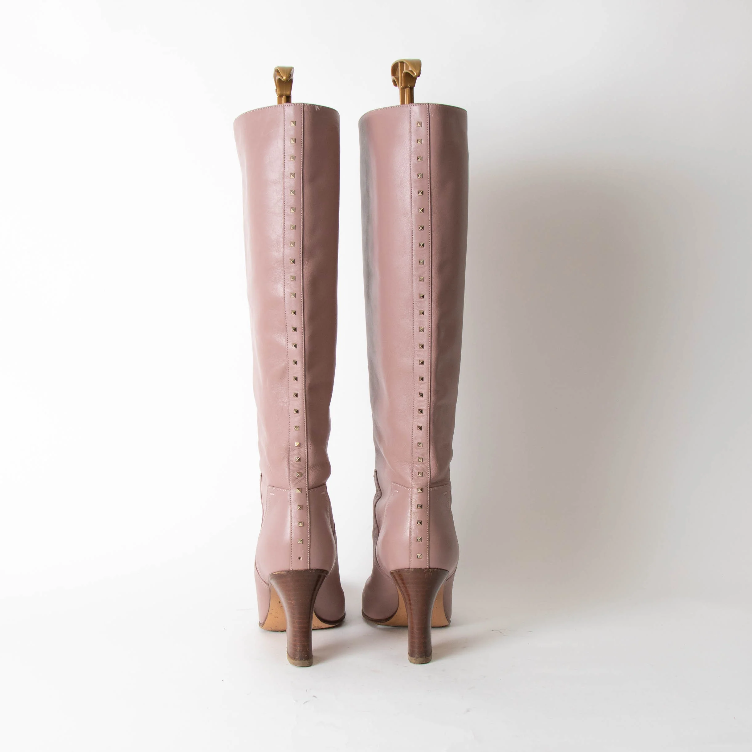 Valentino Rockstud Blush Pink Knee High Boots - Image 4
