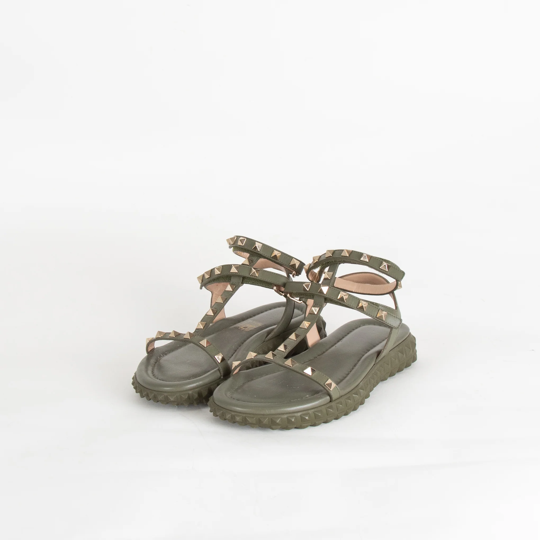 Valentino Rockstud Gladiator Sandals with Chunky Rubber Sole