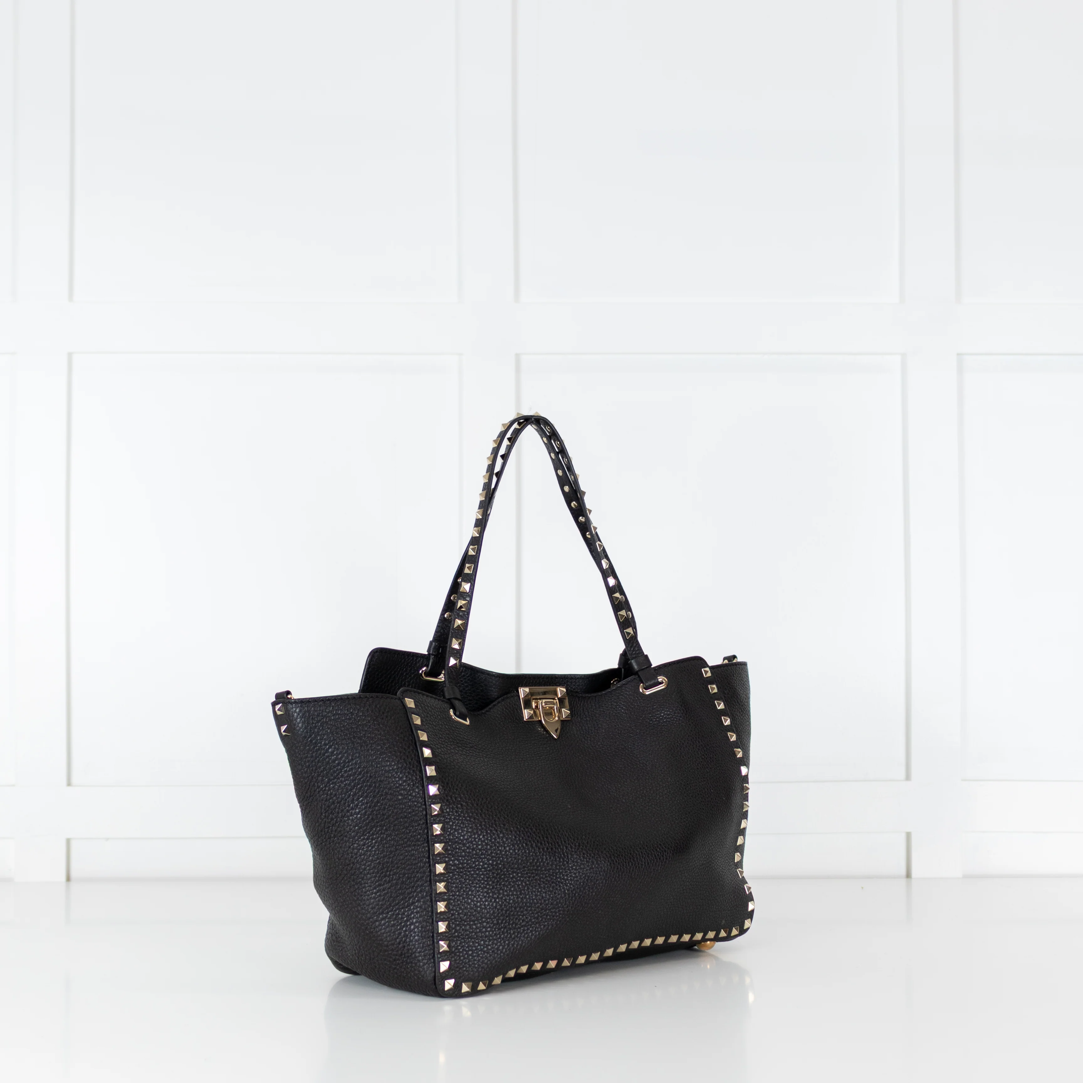Valentino Black Grained Leather Rockstud Tote Bag - Image 3
