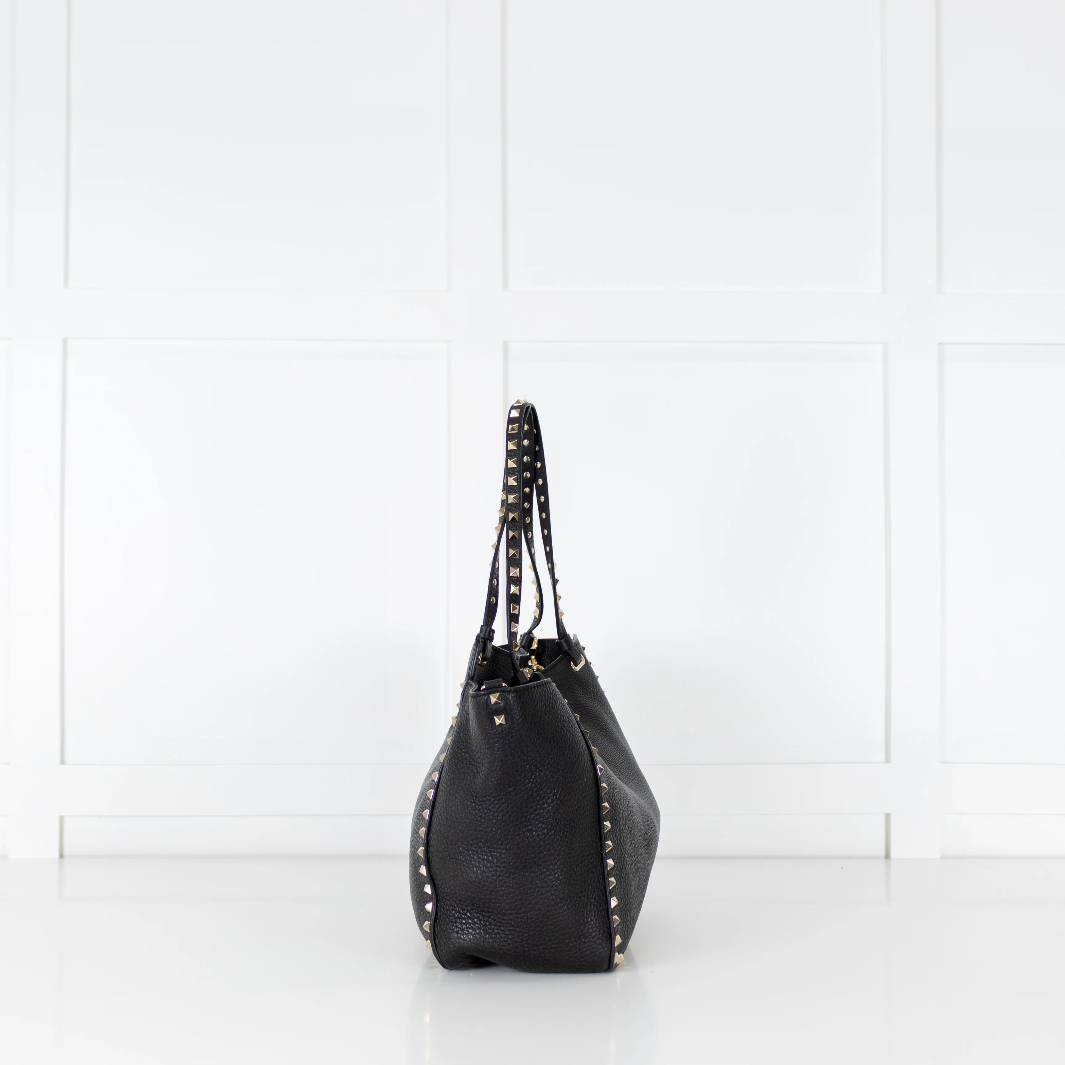 Valentino Black Grained Leather Rockstud Tote Bag - Image 5