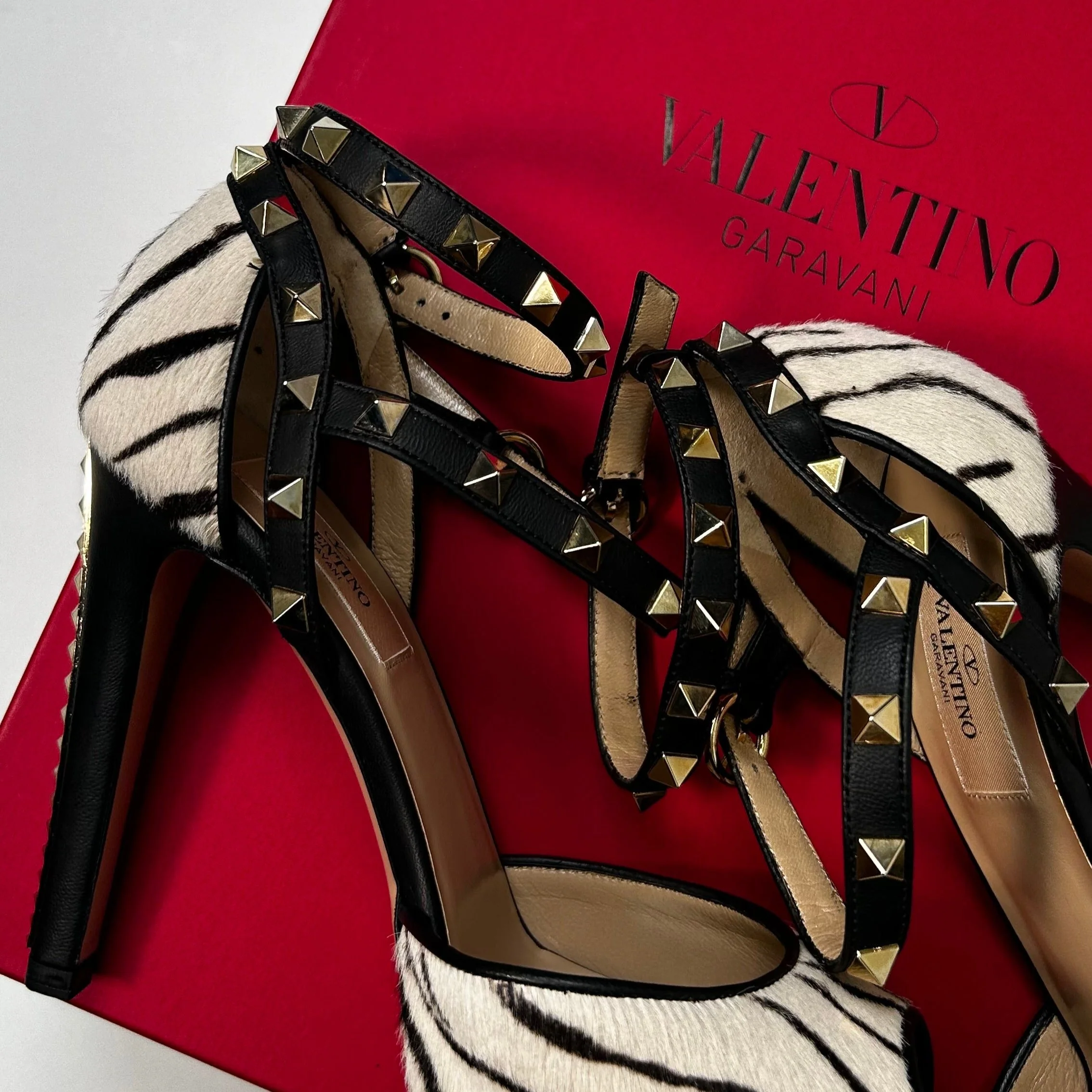Valentino Rockstud Zebra Print Pony Skin Sandal - Image 2