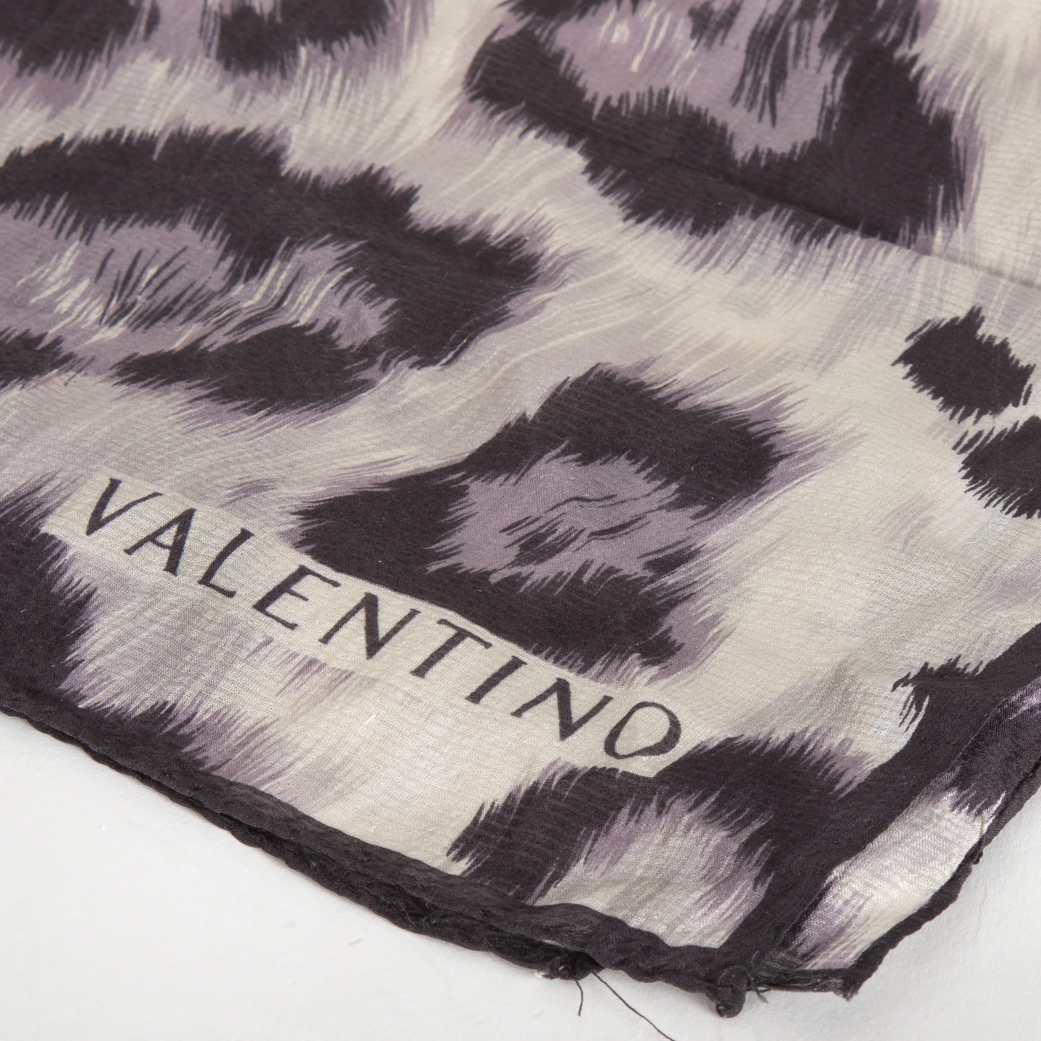 Valentino Sheer Grey and Purple Animal Print Scarf - Image 2