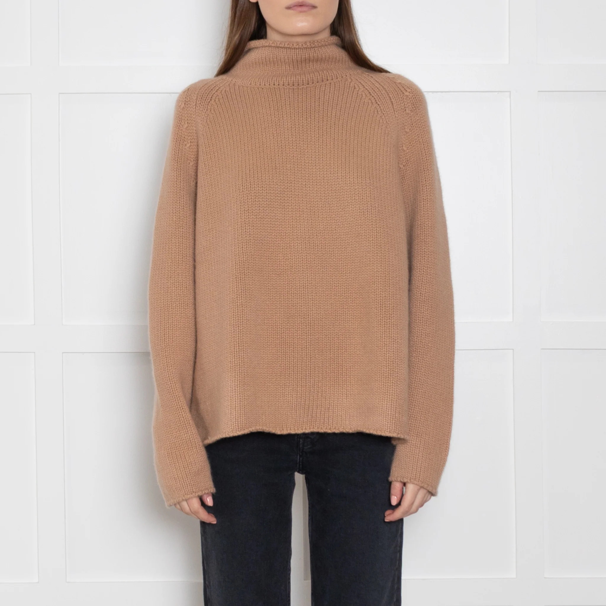 Van Kukil Camel Cashmere Funnel Neck Jumper - Image 2