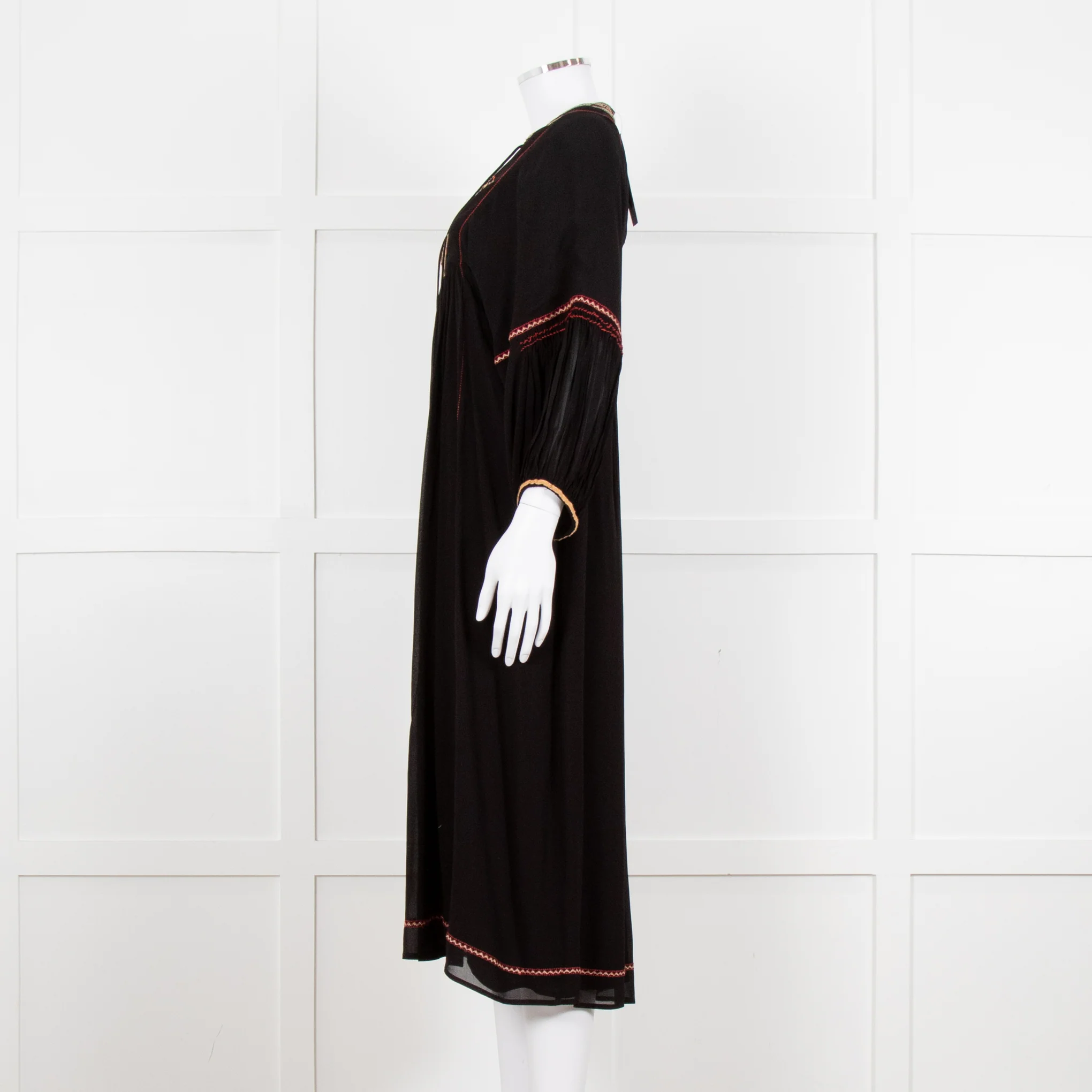 Vanessa Bruno Black Beige Red Embroidered Midi Dress - Image 3