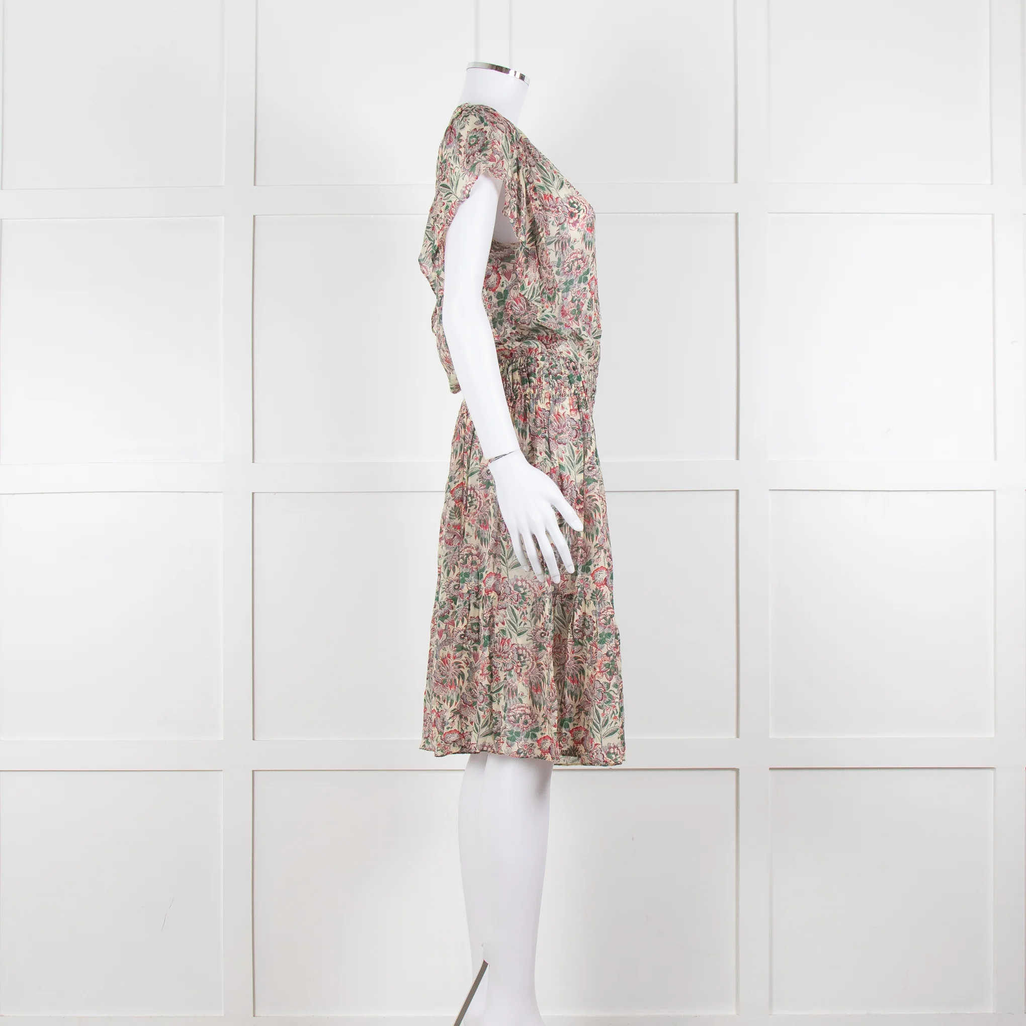 Vanessa Bruno Cream Green Red Floral Sleeveless Dress - Image 3