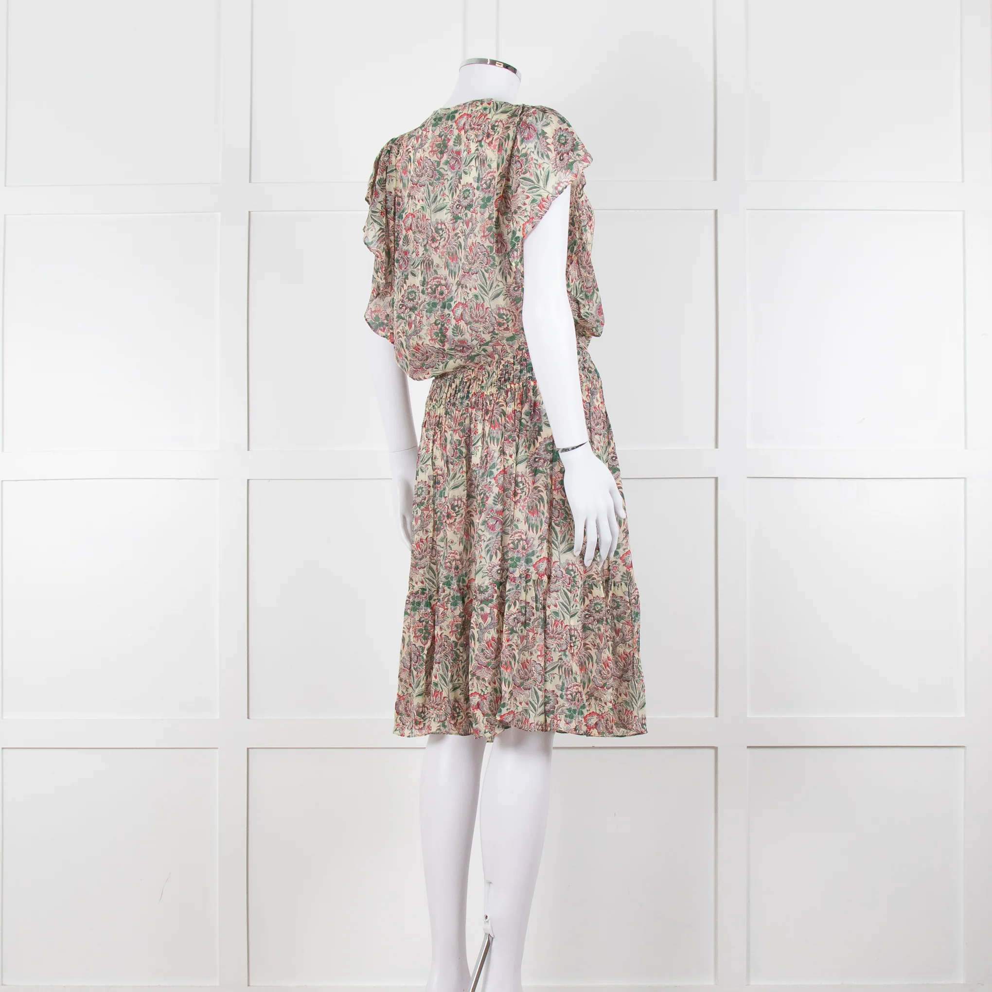 Vanessa Bruno Cream Green Red Floral Sleeveless Dress - Image 4