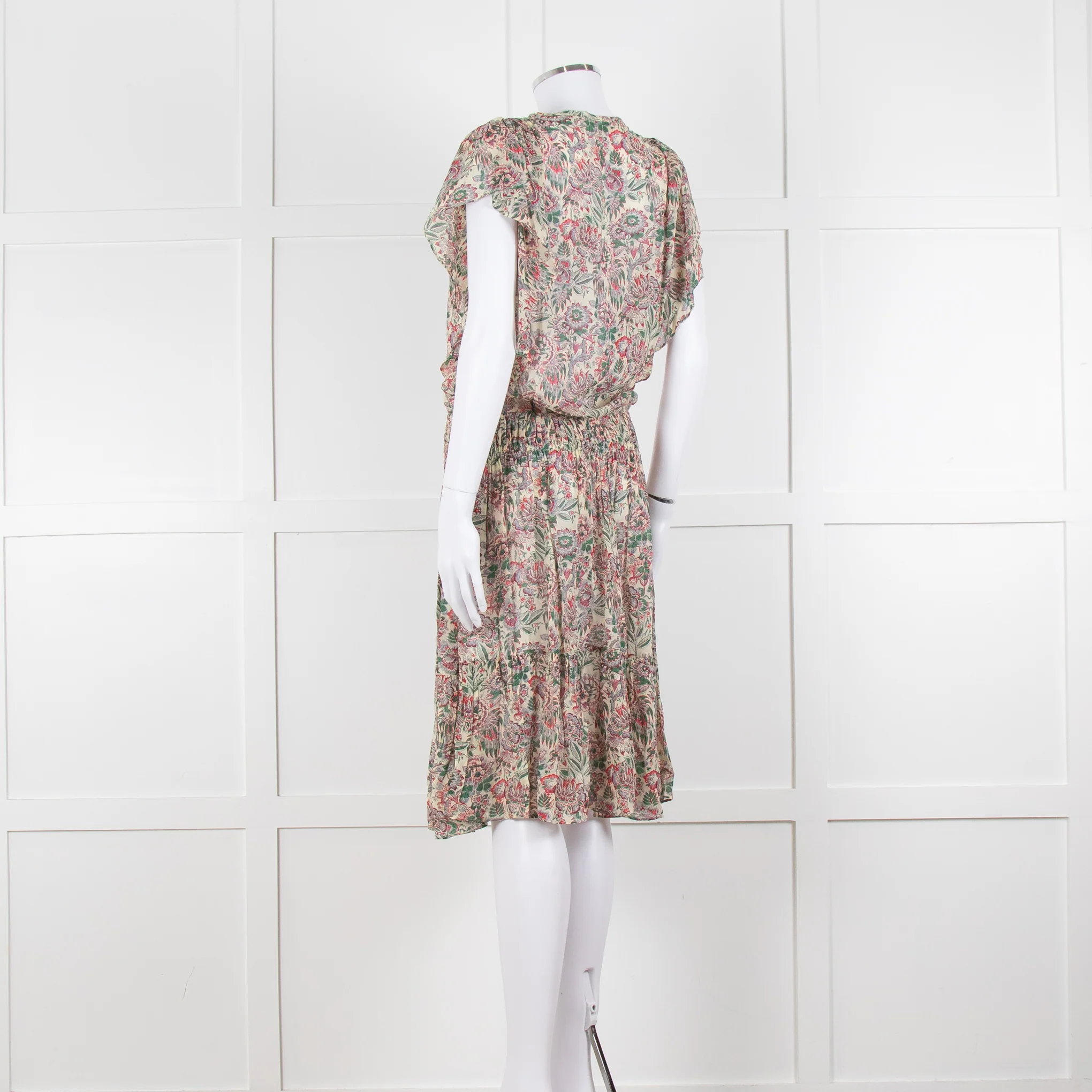 Vanessa Bruno Cream Green Red Floral Sleeveless Dress - Image 6