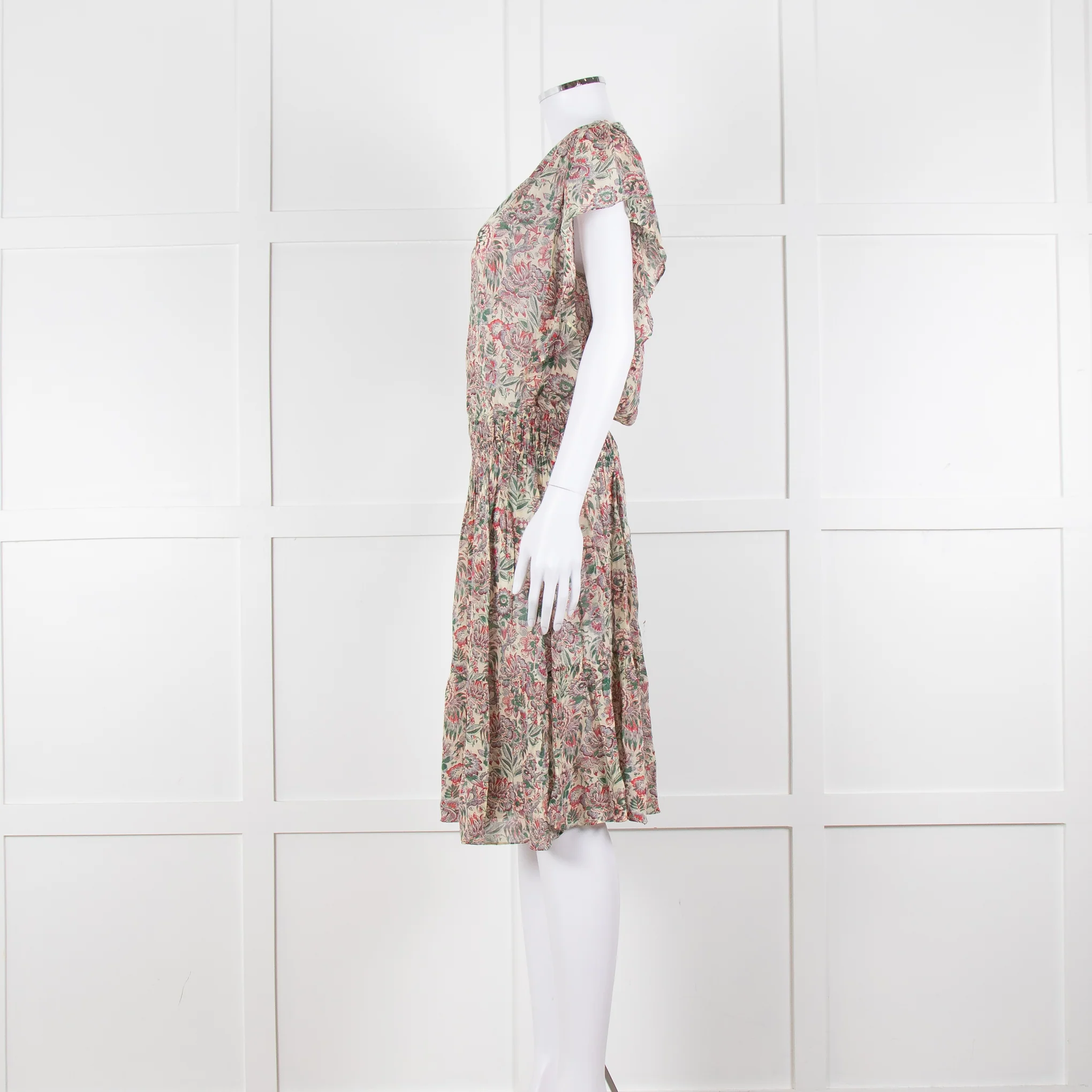 Vanessa Bruno Cream Green Red Floral Sleeveless Dress - Image 7