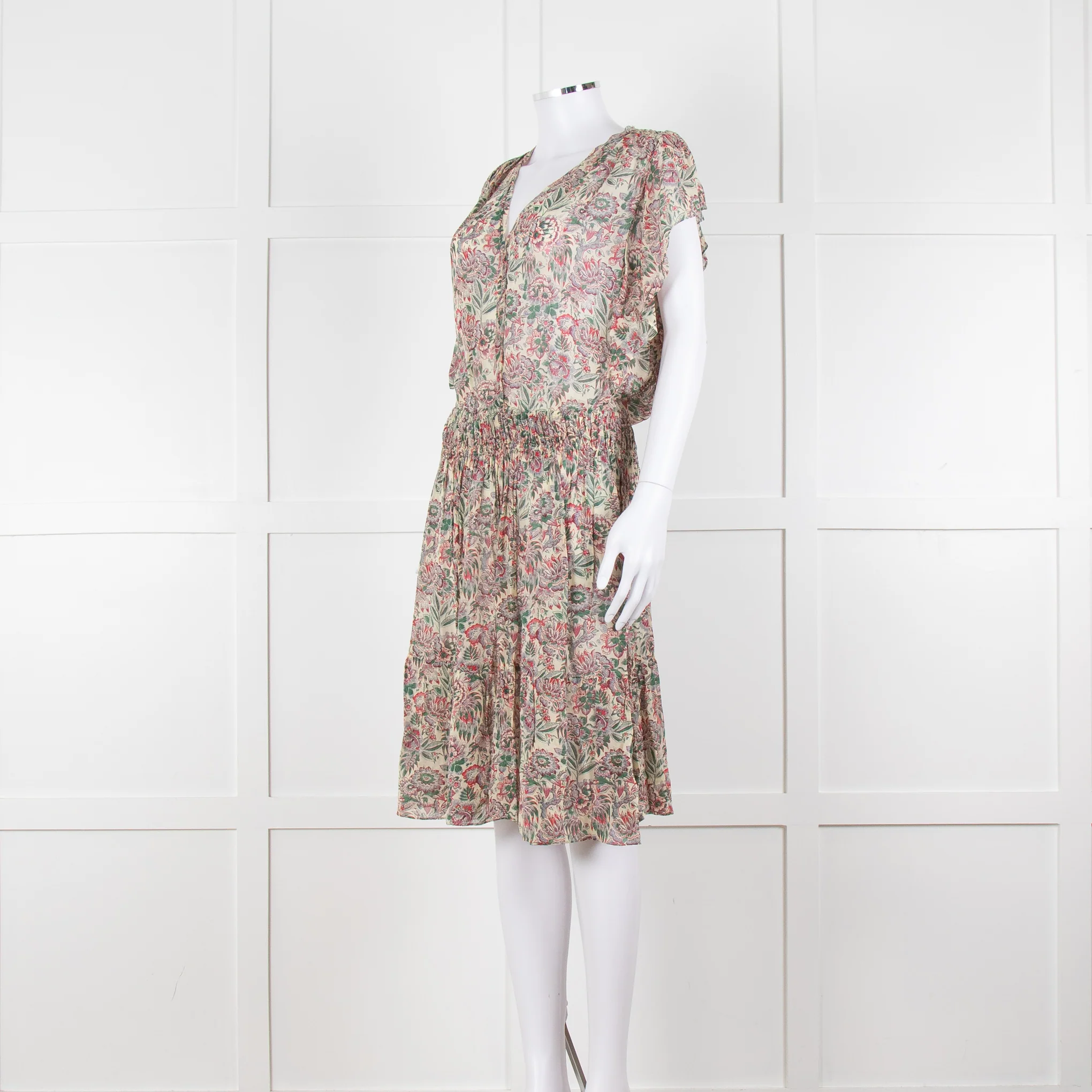 Vanessa Bruno Cream Green Red Floral Sleeveless Dress - Image 8