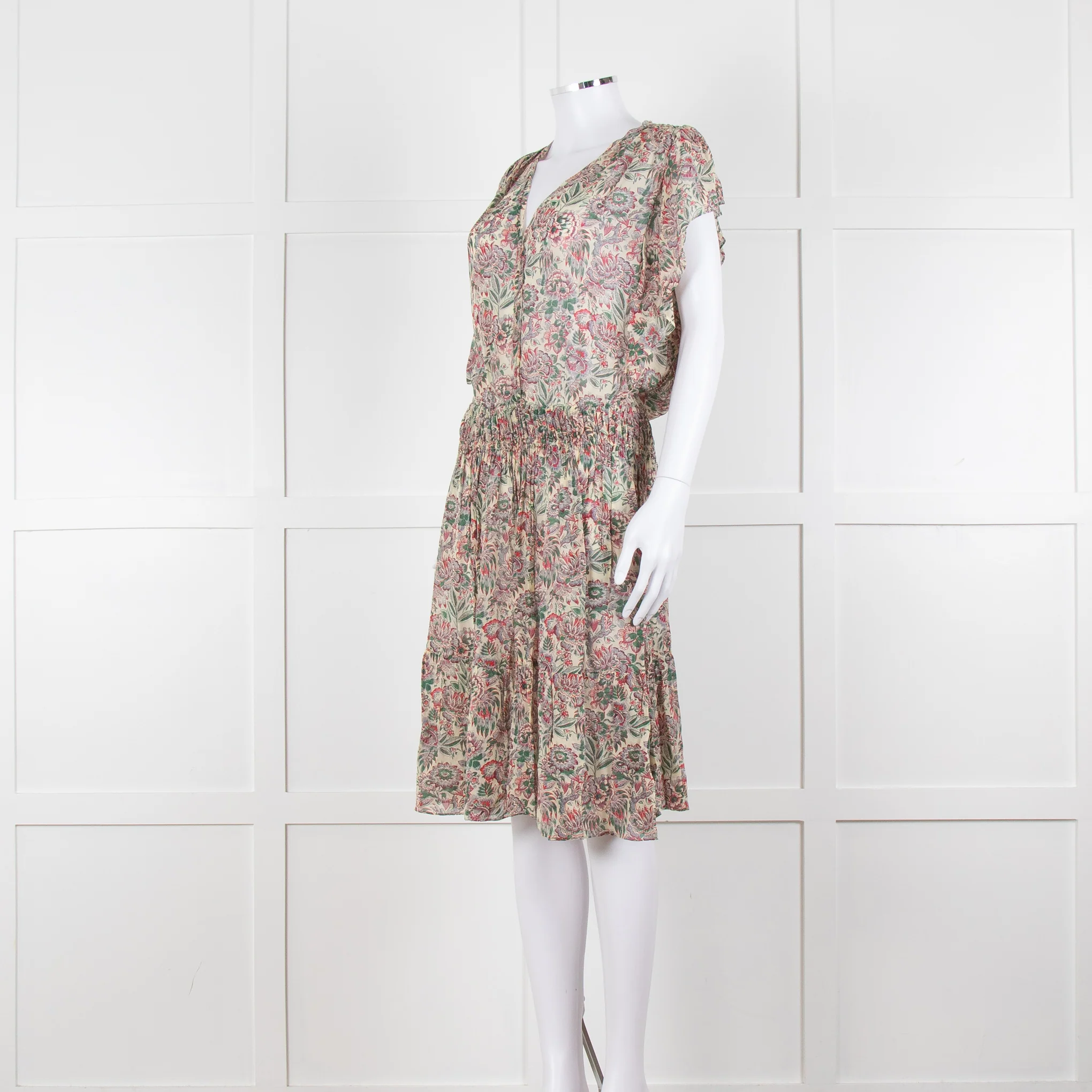 Vanessa Bruno Cream Green Red Floral Sleeveless Dress - Image 9