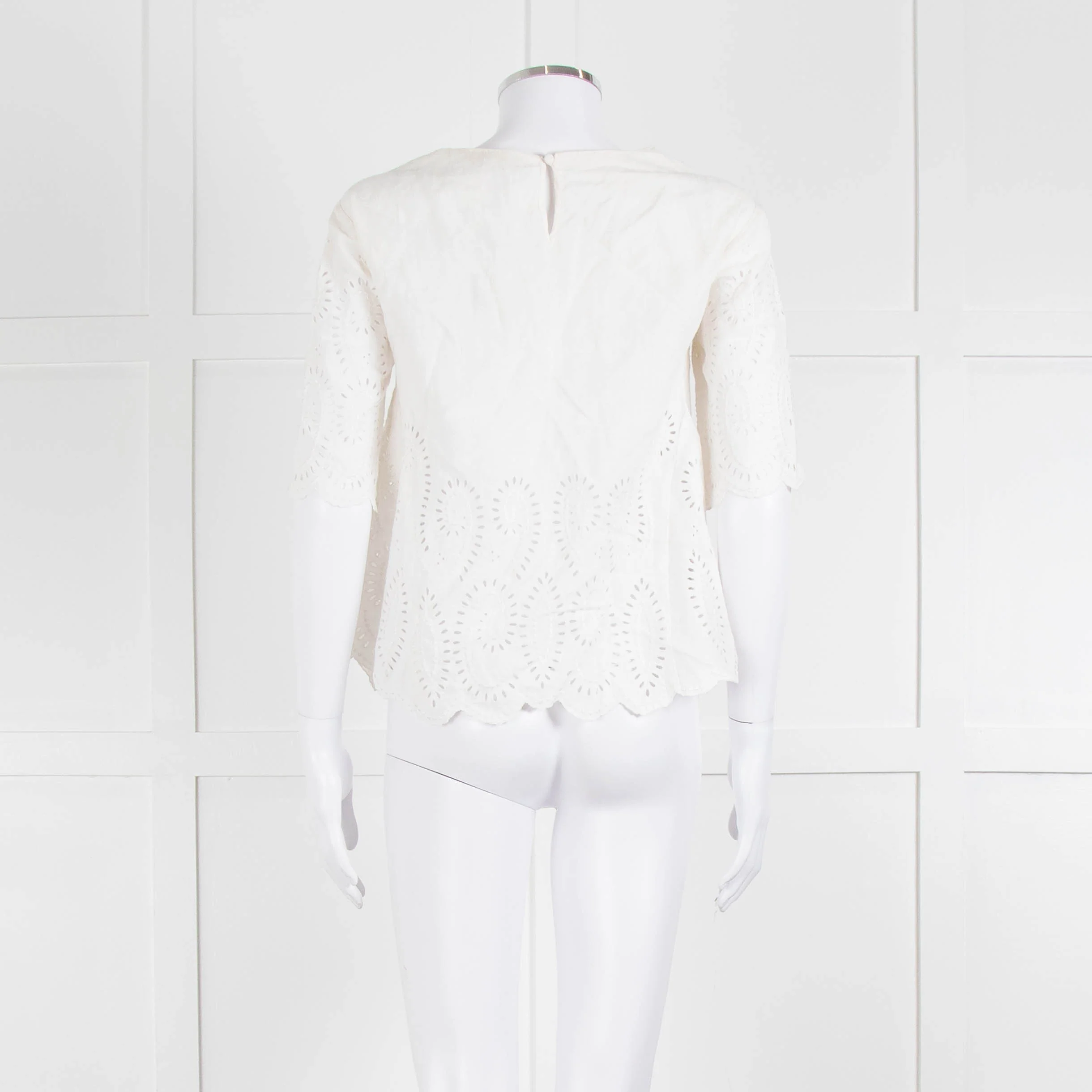 Vanessa Bruno Cream Linen Embroidered Scallop Trim Top - Image 5