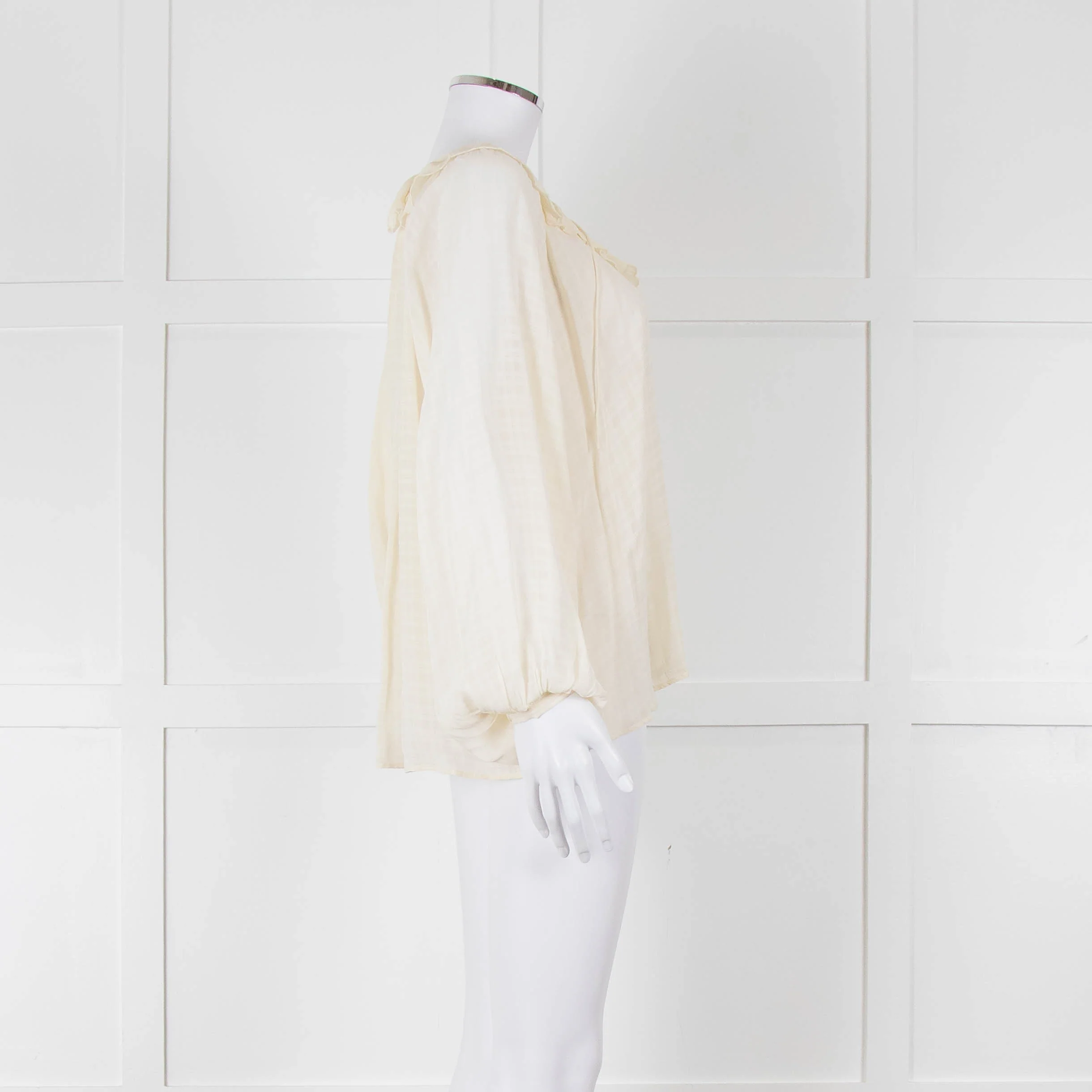 Vanessa Bruno Cream On Cream Check Print Frill Trim Blouse - Image 3
