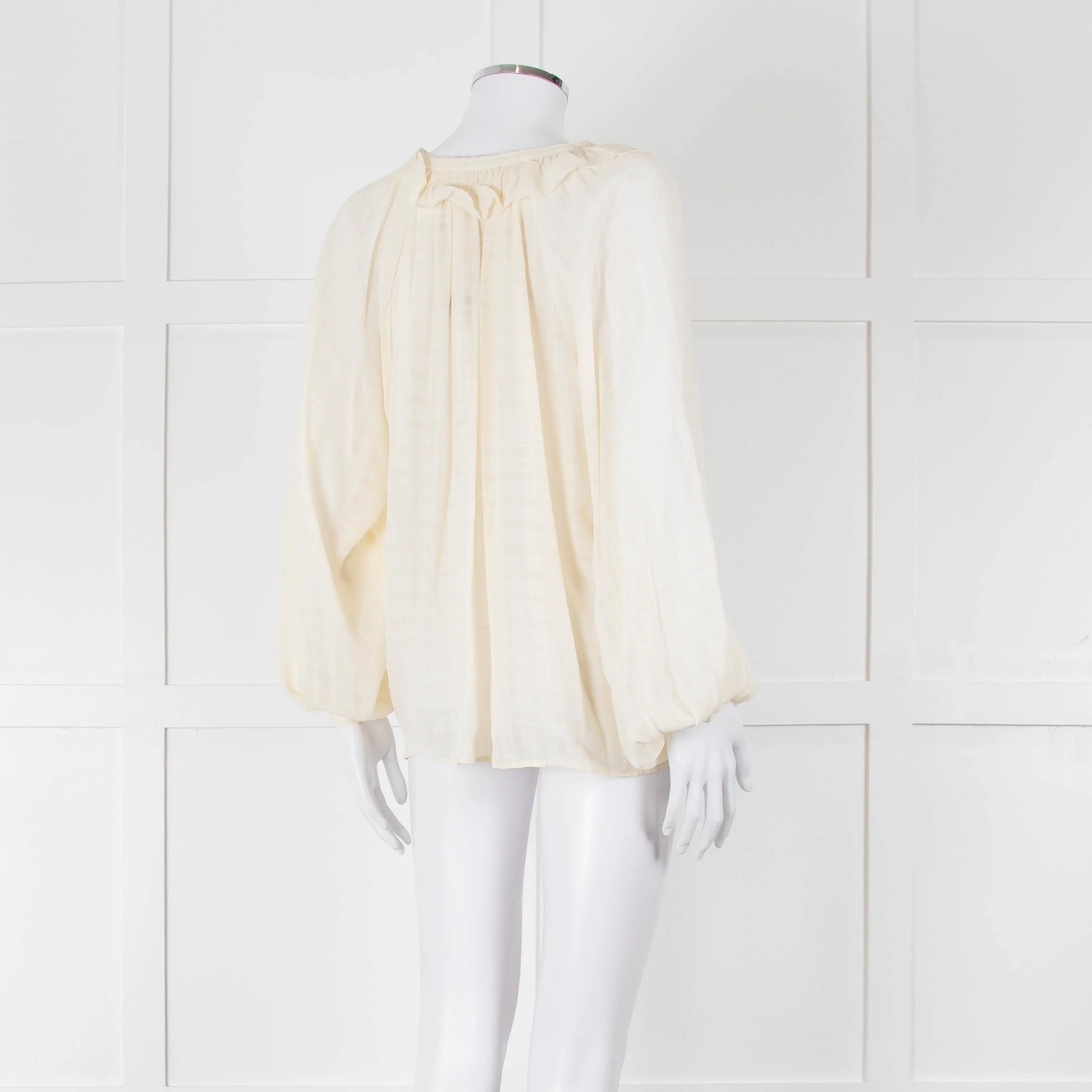 Vanessa Bruno Cream On Cream Check Print Frill Trim Blouse - Image 4