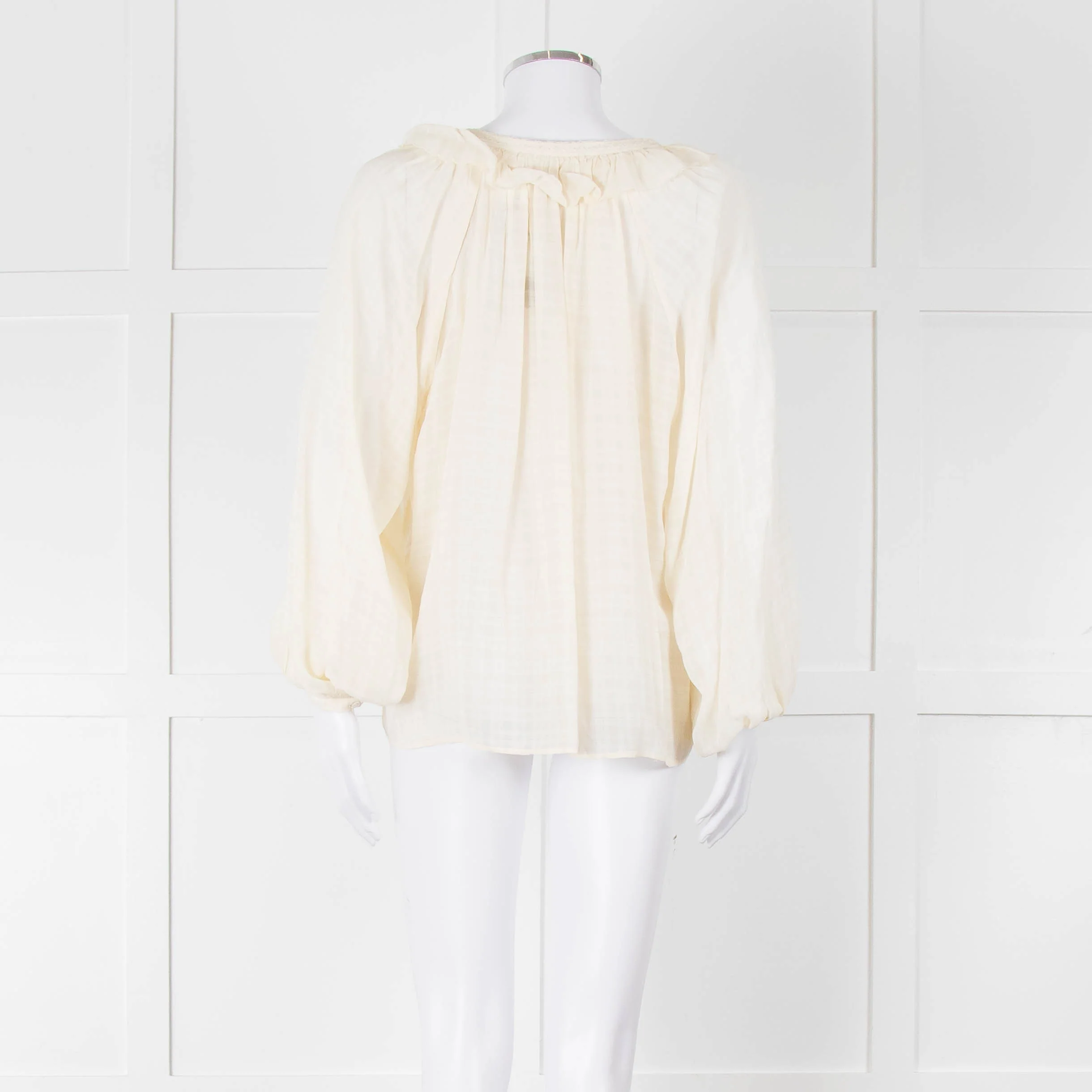 Vanessa Bruno Cream On Cream Check Print Frill Trim Blouse - Image 5