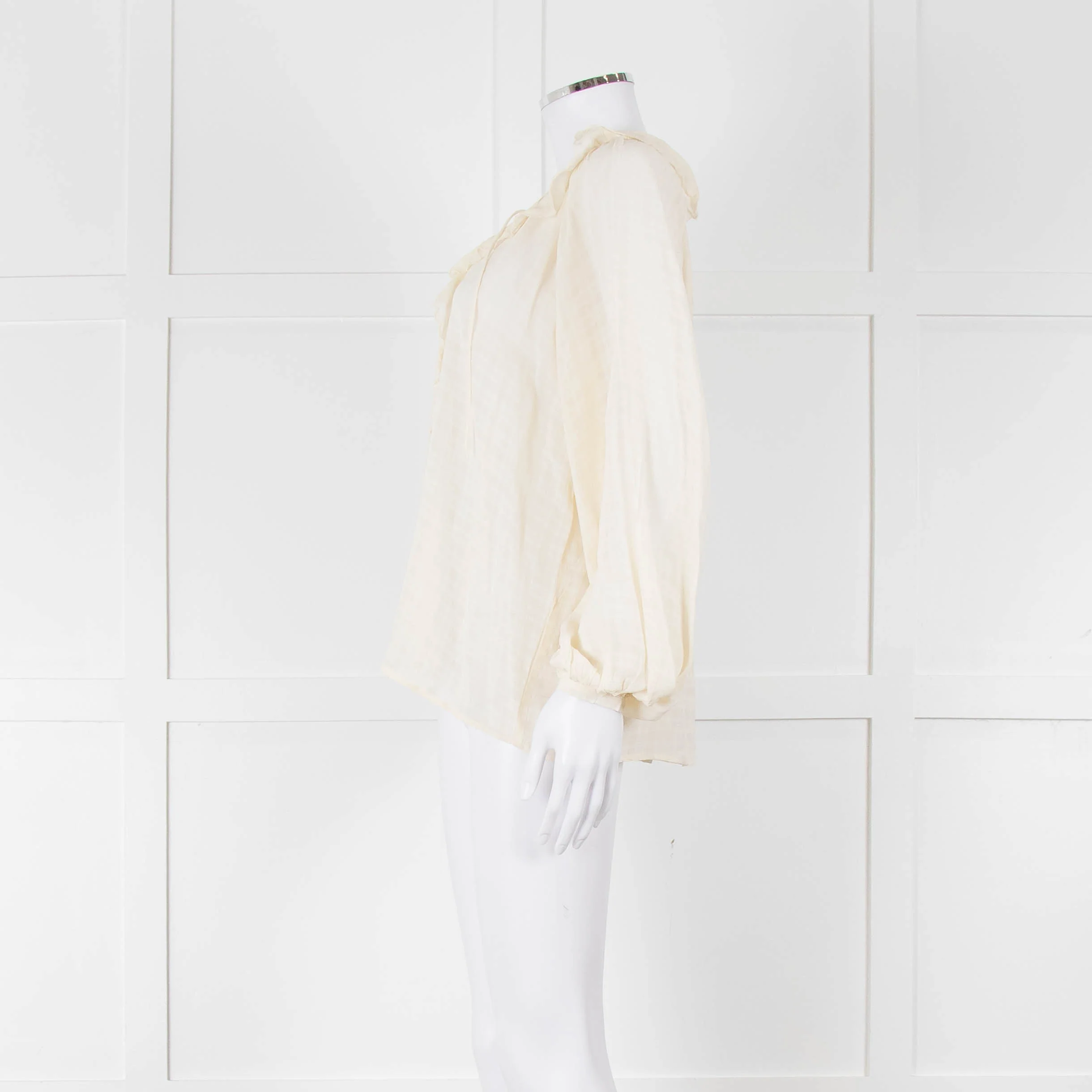 Vanessa Bruno Cream On Cream Check Print Frill Trim Blouse - Image 7