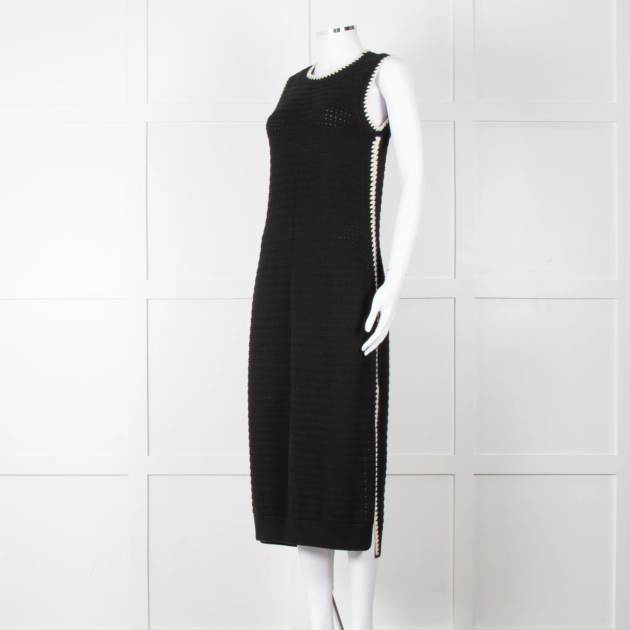 Varley Black Cream Trim Cotton Knit Sleeveless Dress - Image 2