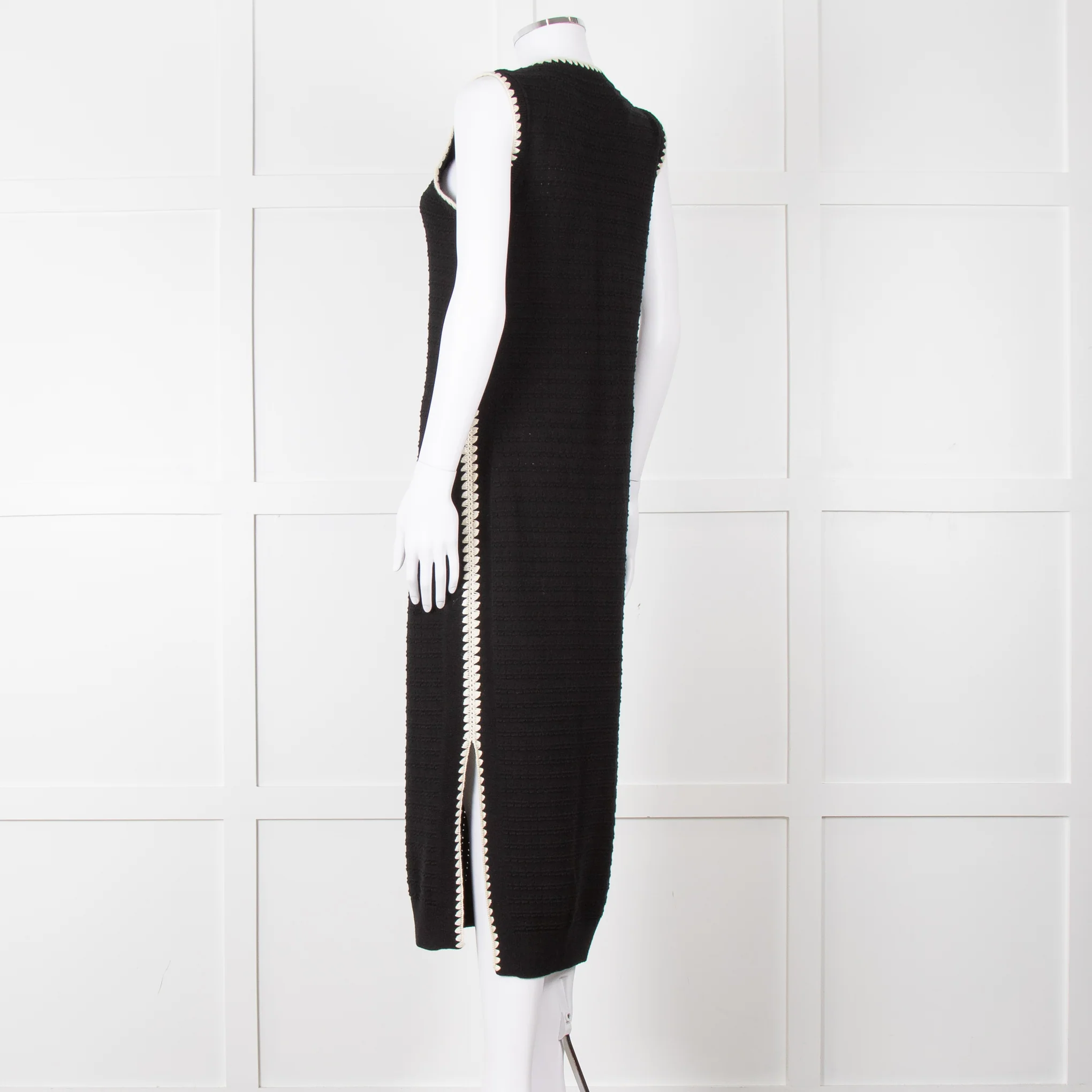 Varley Black Cream Trim Cotton Knit Sleeveless Dress - Image 4