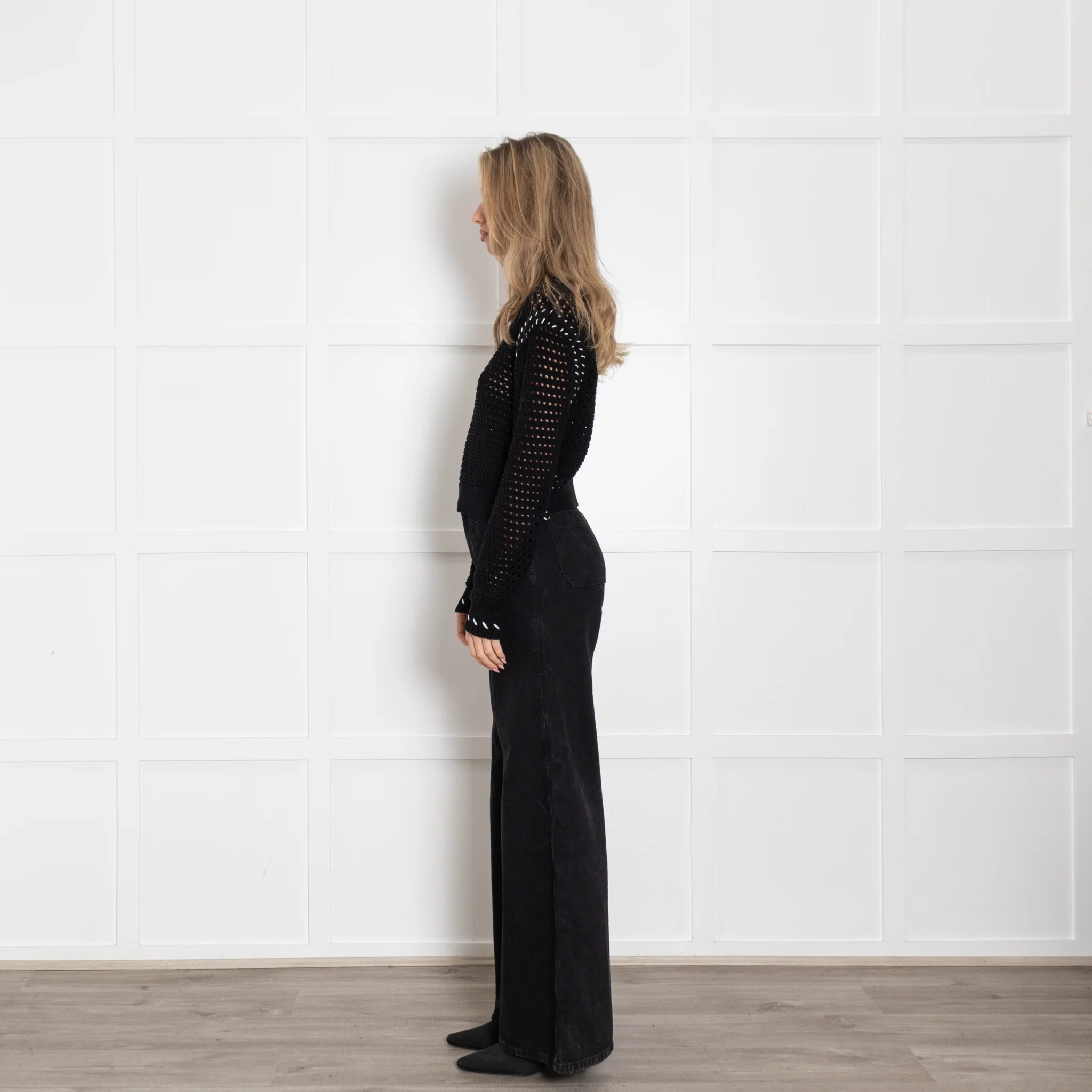 Varley Black Elkin Cotton Sweater With White Side Stiching - Image 4