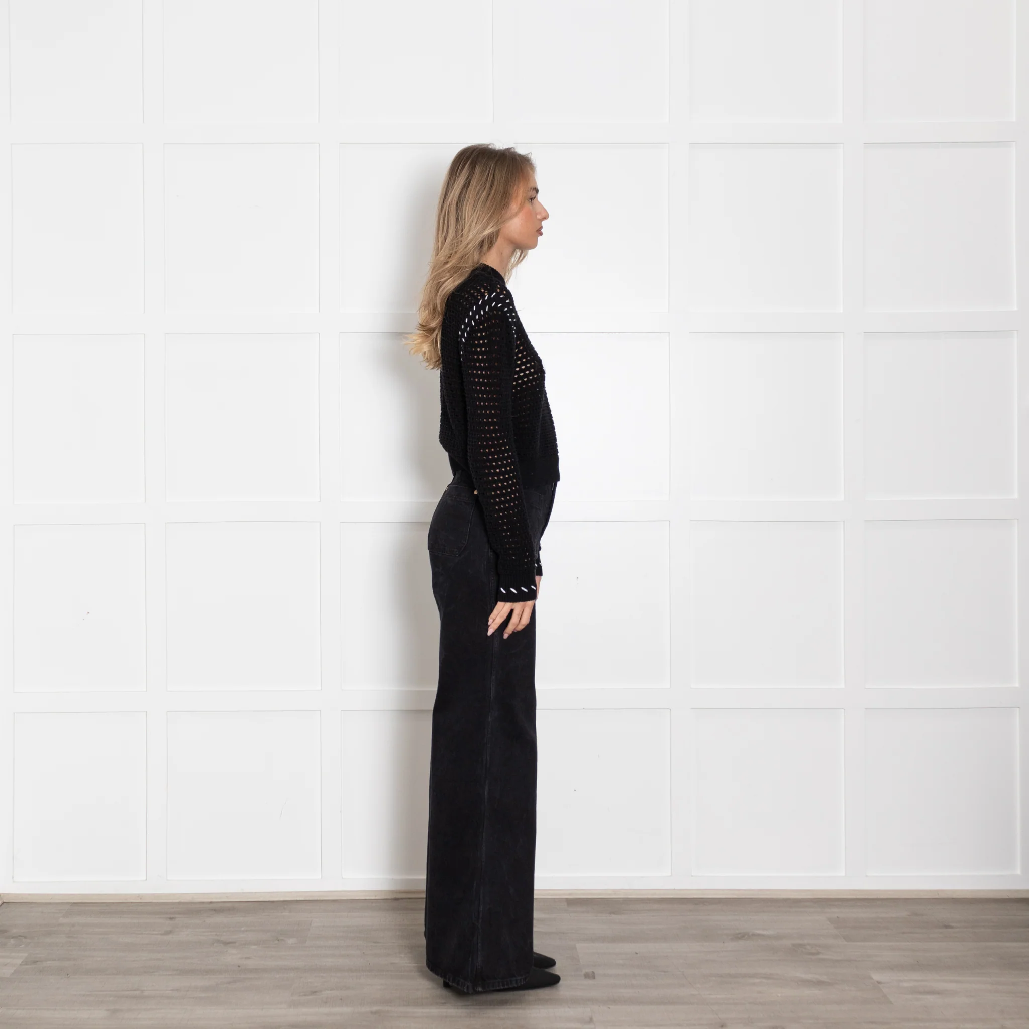 Varley Black Elkin Cotton Sweater With White Side Stiching - Image 6