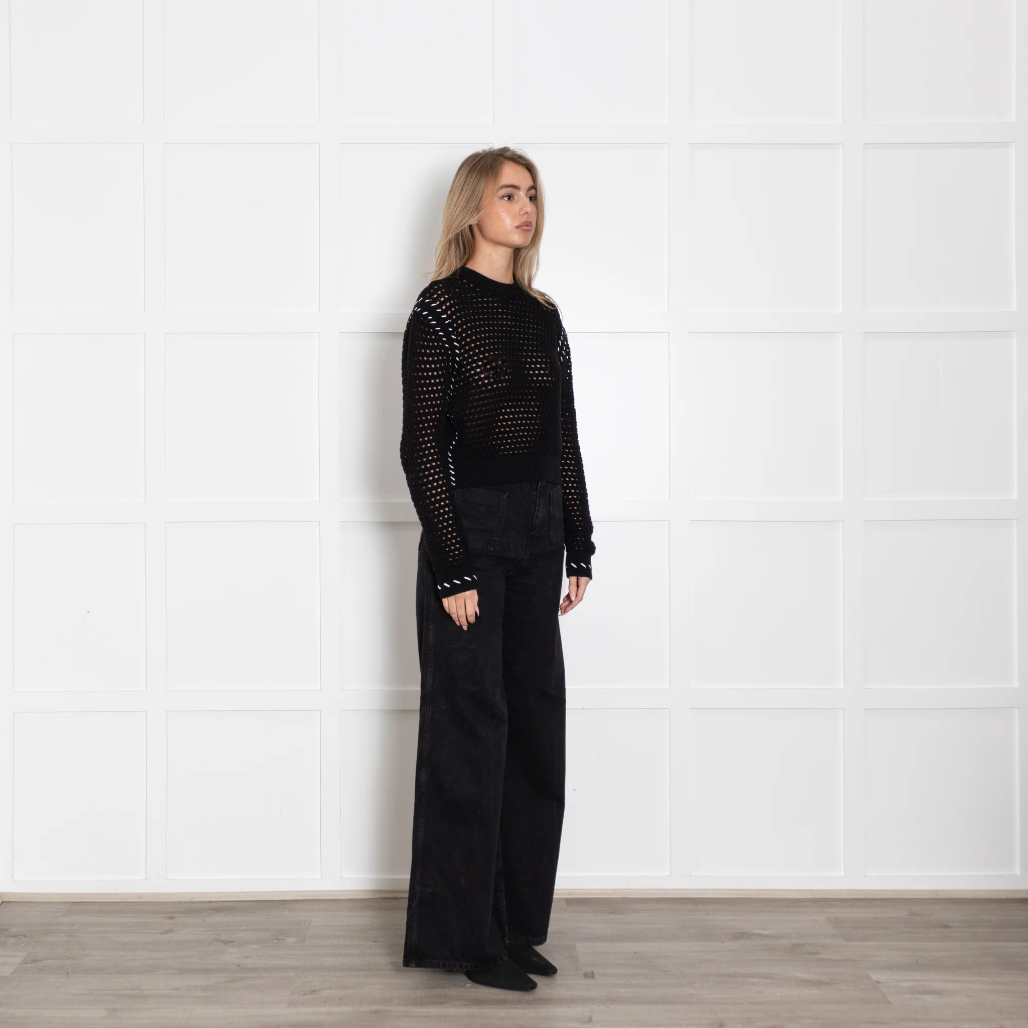 Varley Black Elkin Cotton Sweater With White Side Stiching - Image 7