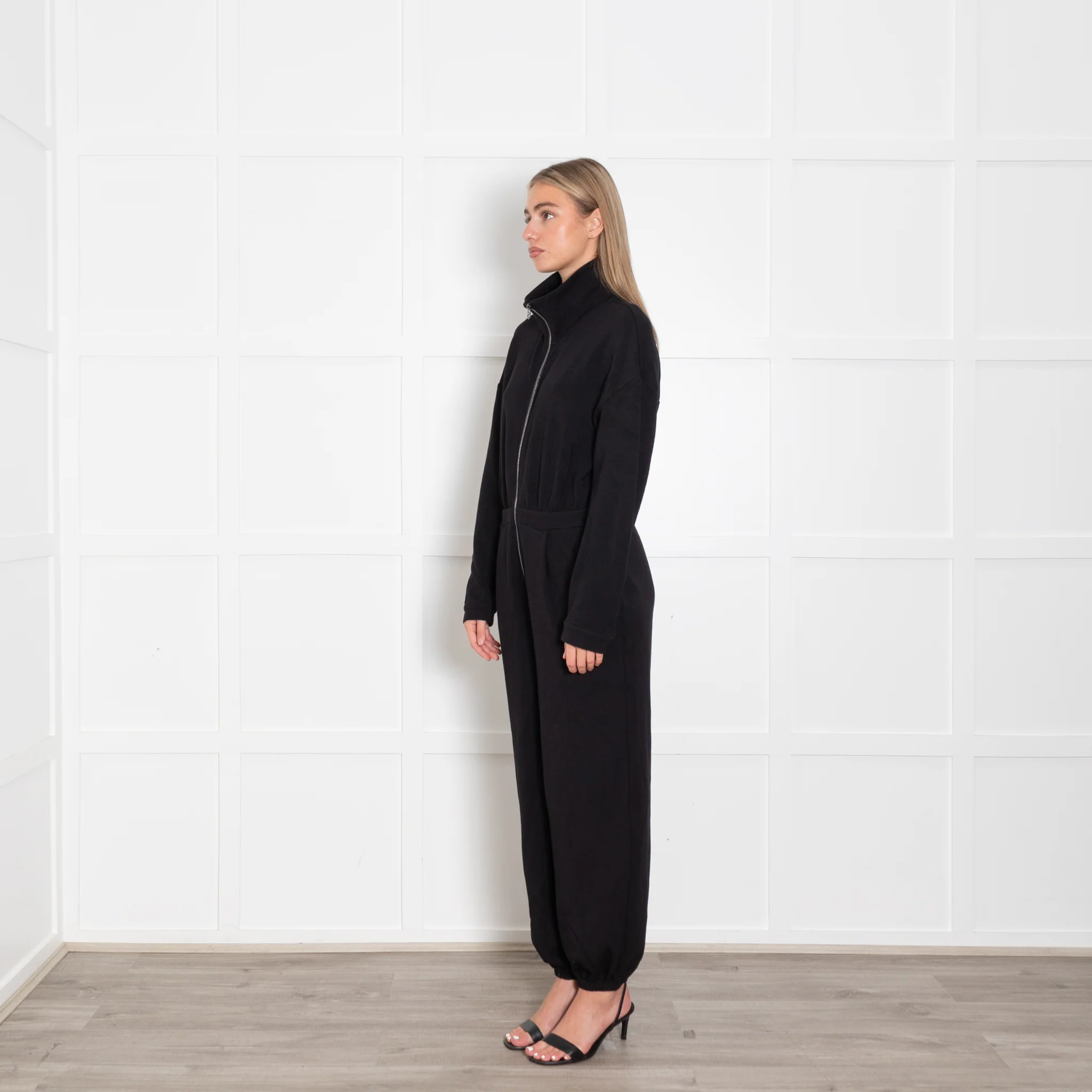 Varley Black Jersey Zip Front Long Sleeved Jumpsuit - Image 3