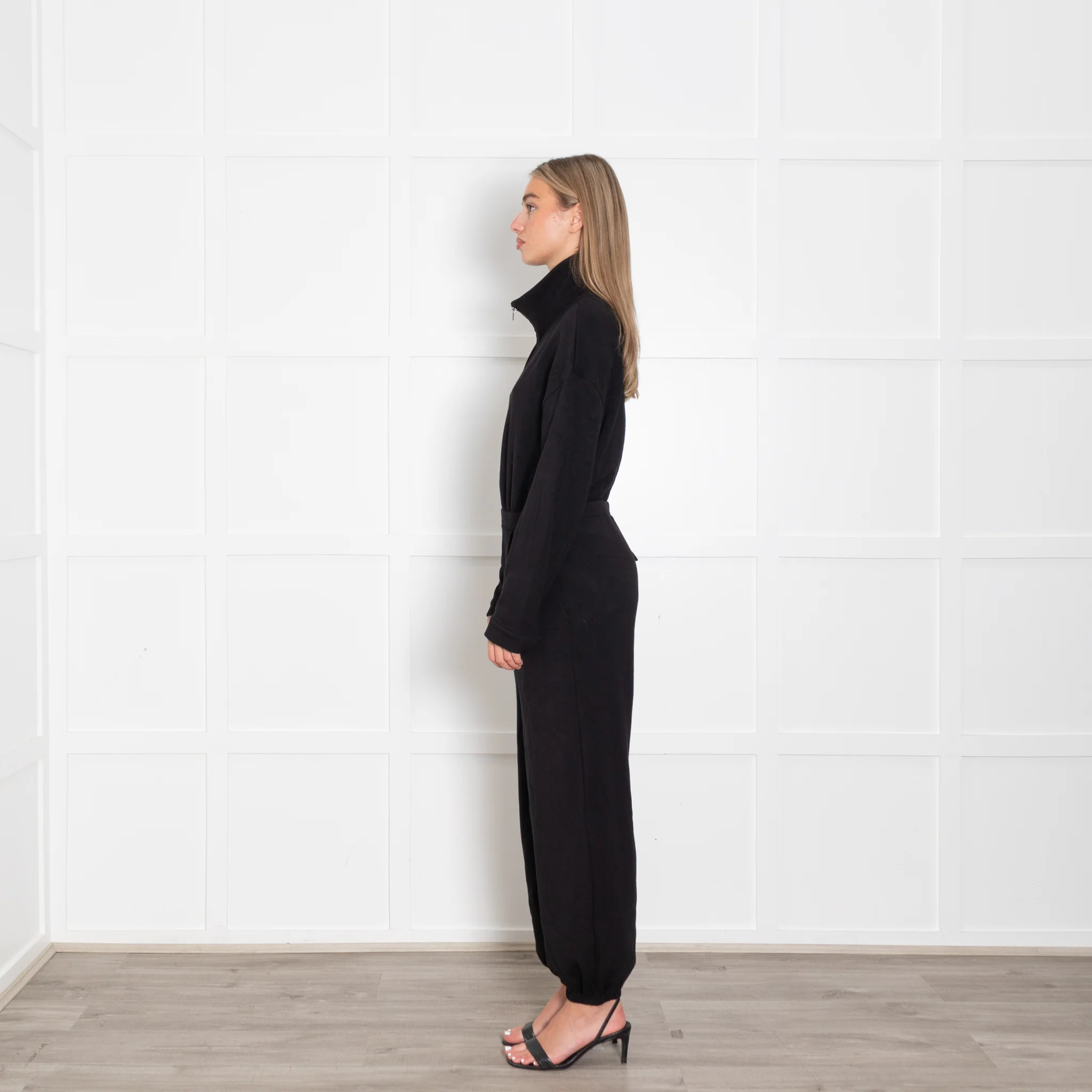 Varley Black Jersey Zip Front Long Sleeved Jumpsuit - Image 4