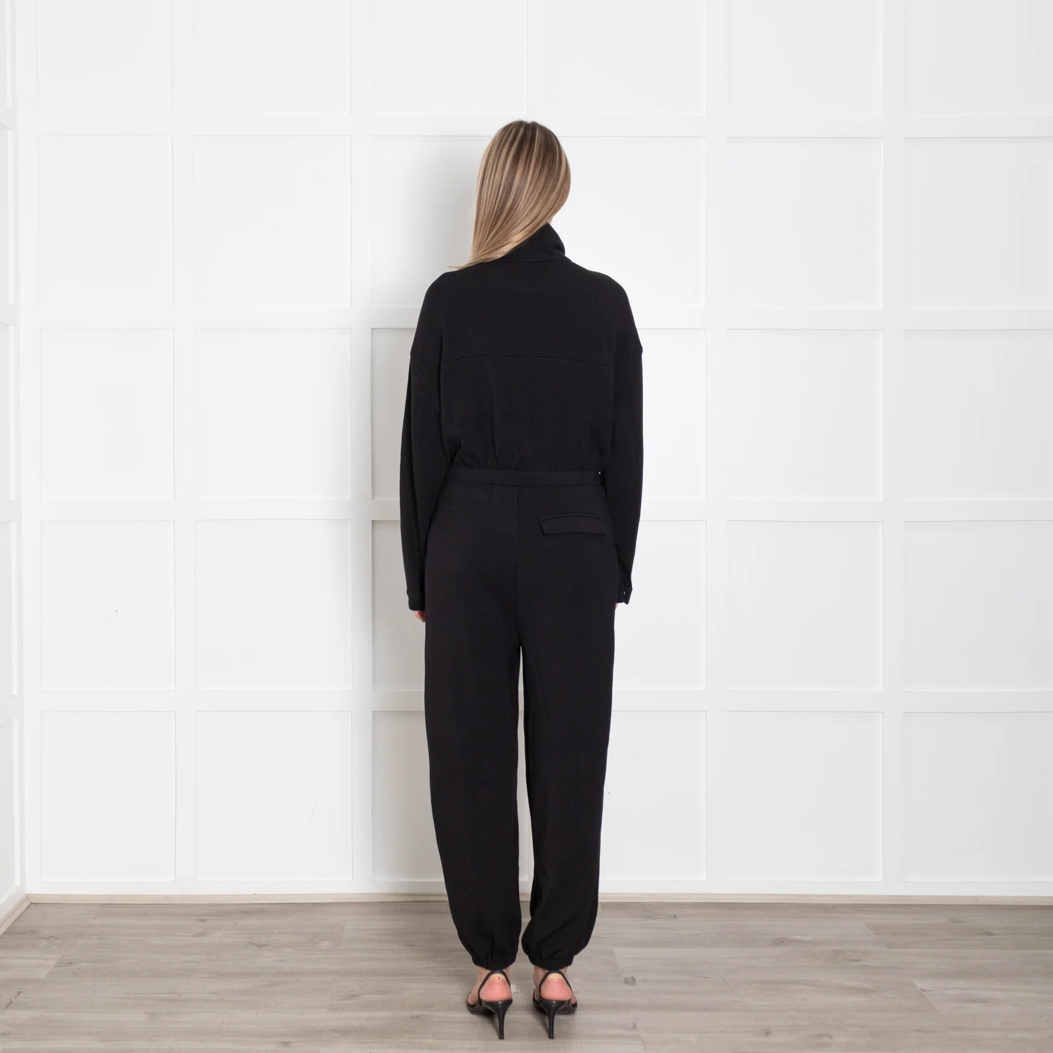 Varley Black Jersey Zip Front Long Sleeved Jumpsuit - Image 5