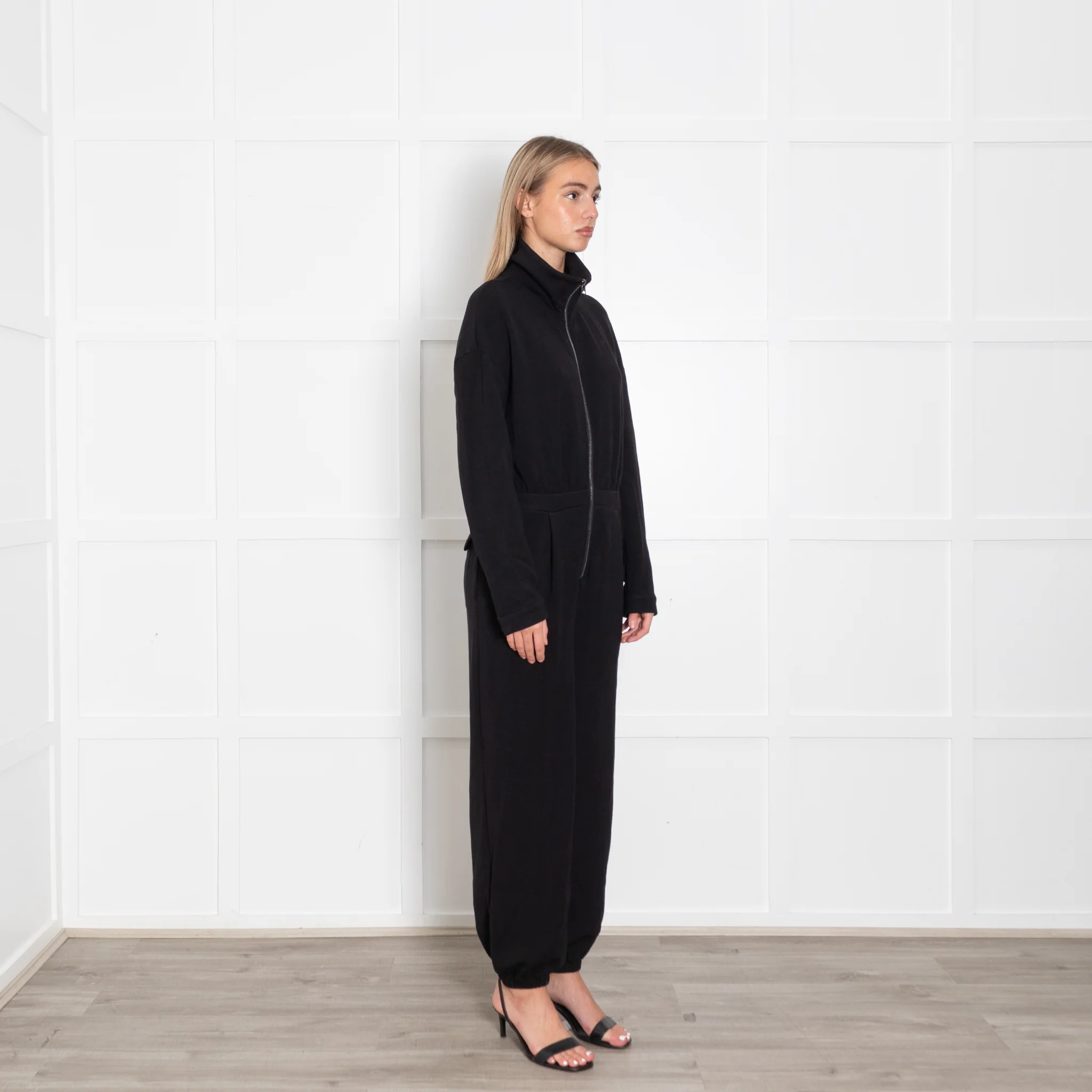 Varley Black Jersey Zip Front Long Sleeved Jumpsuit - Image 7