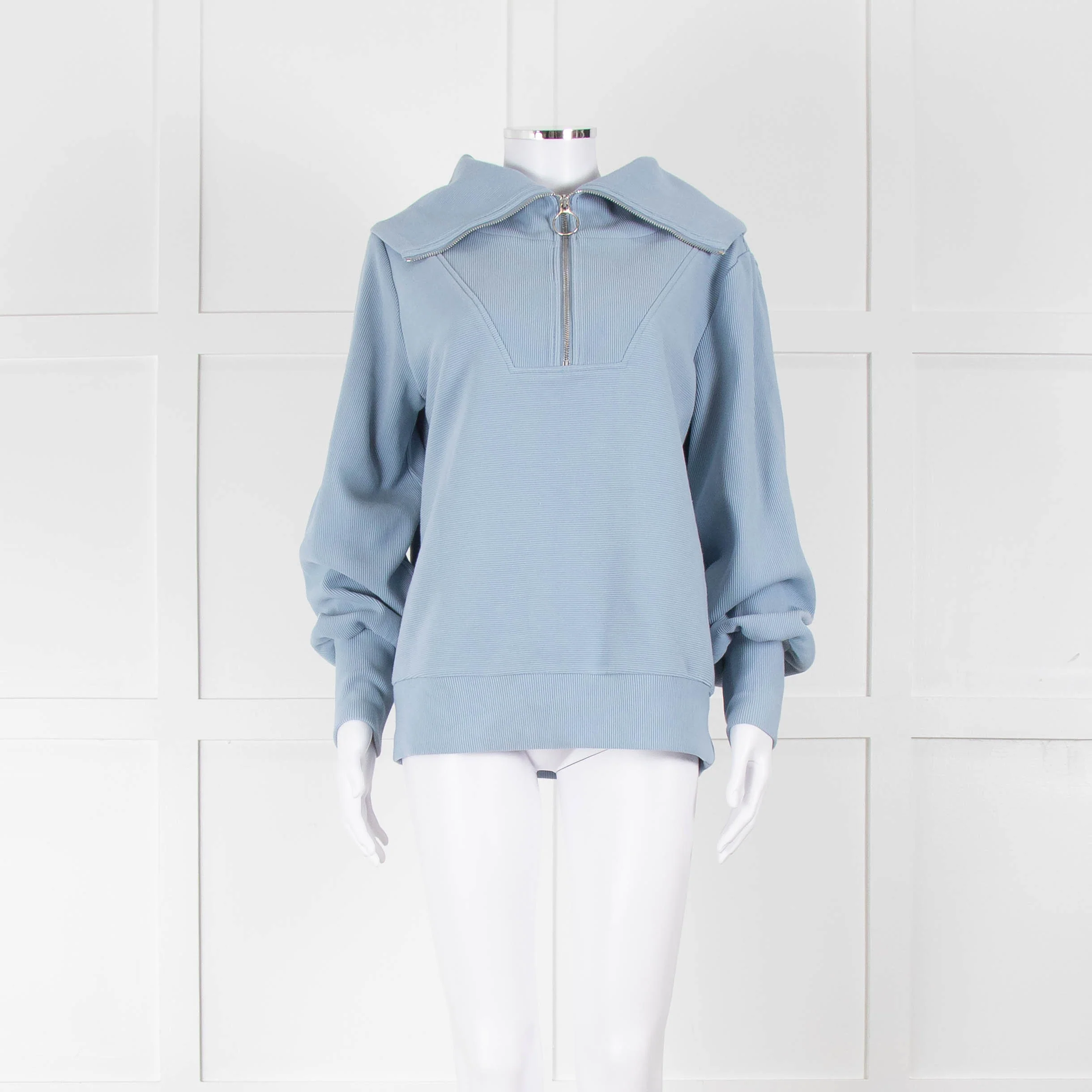 Varley Pale Blue Quarter Zip High Collar Top
