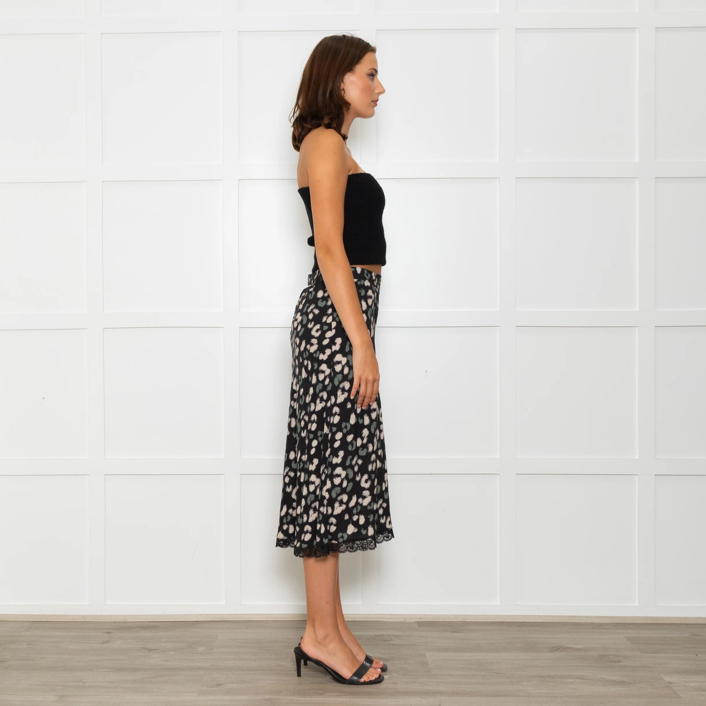 Velvet Black Skirt With Green And Cream Animal Print - Image 6