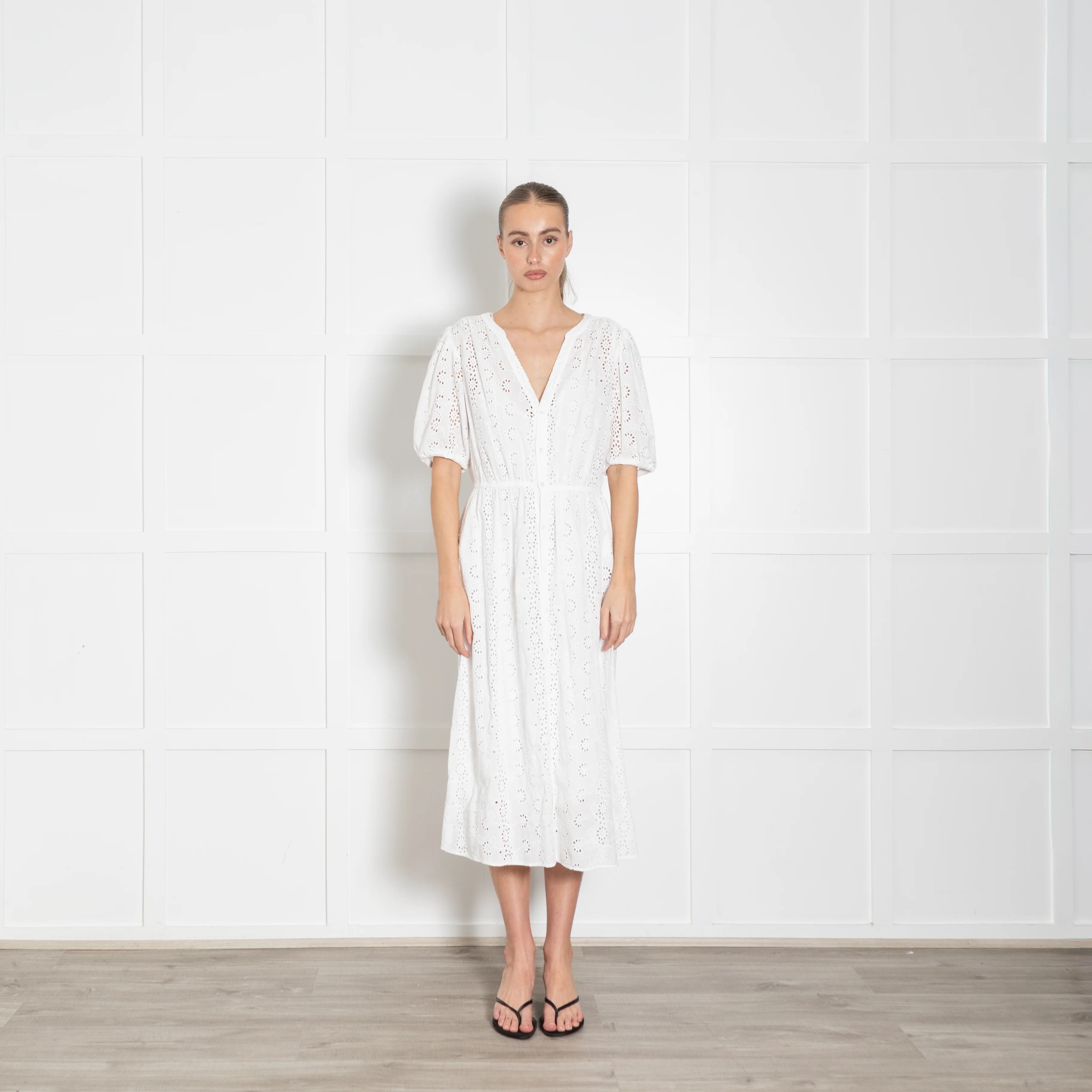 Velvet by Graham and Spencer White Broderie Anglaise Midi Dress