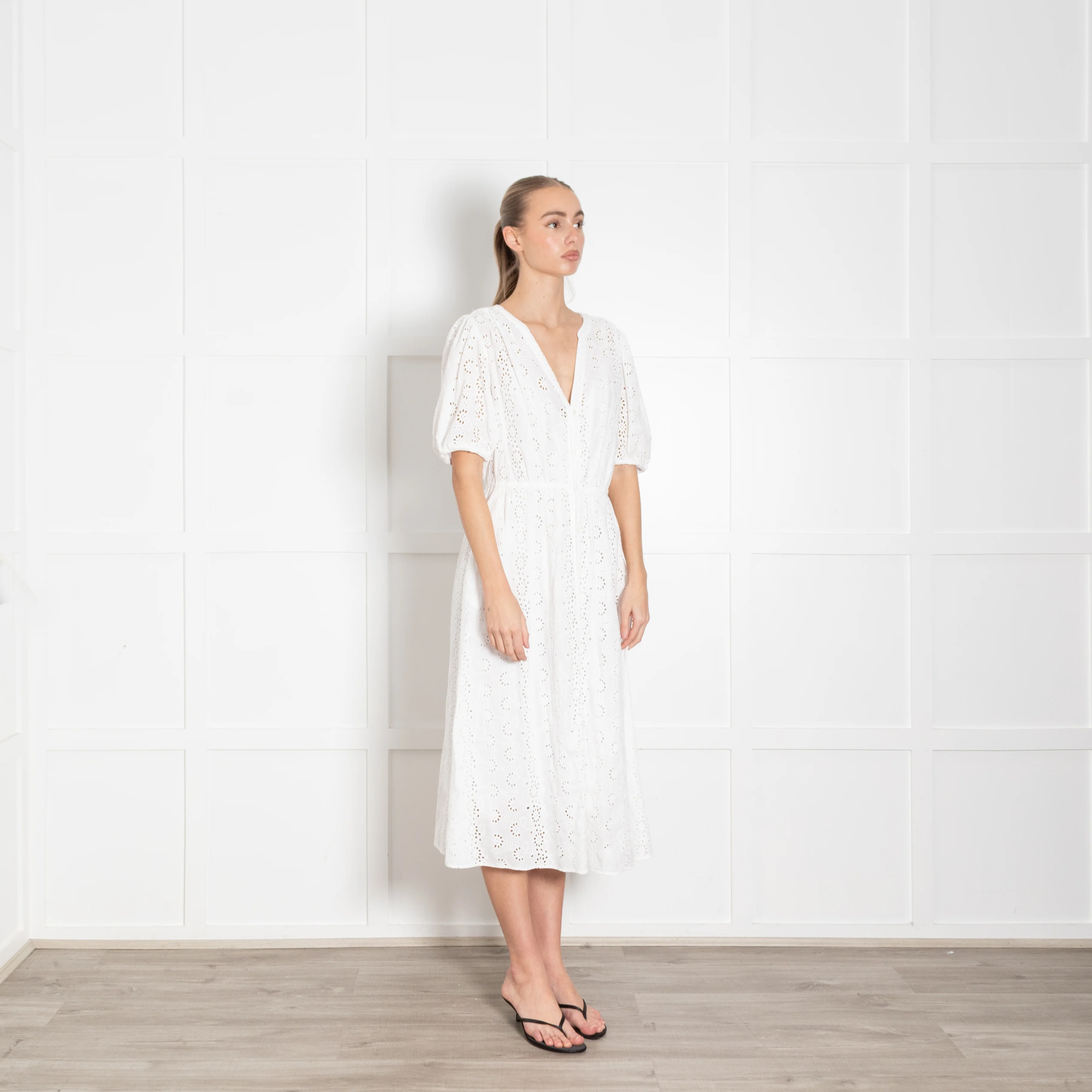 Velvet by Graham and Spencer White Broderie Anglaise Midi Dress - Image 7