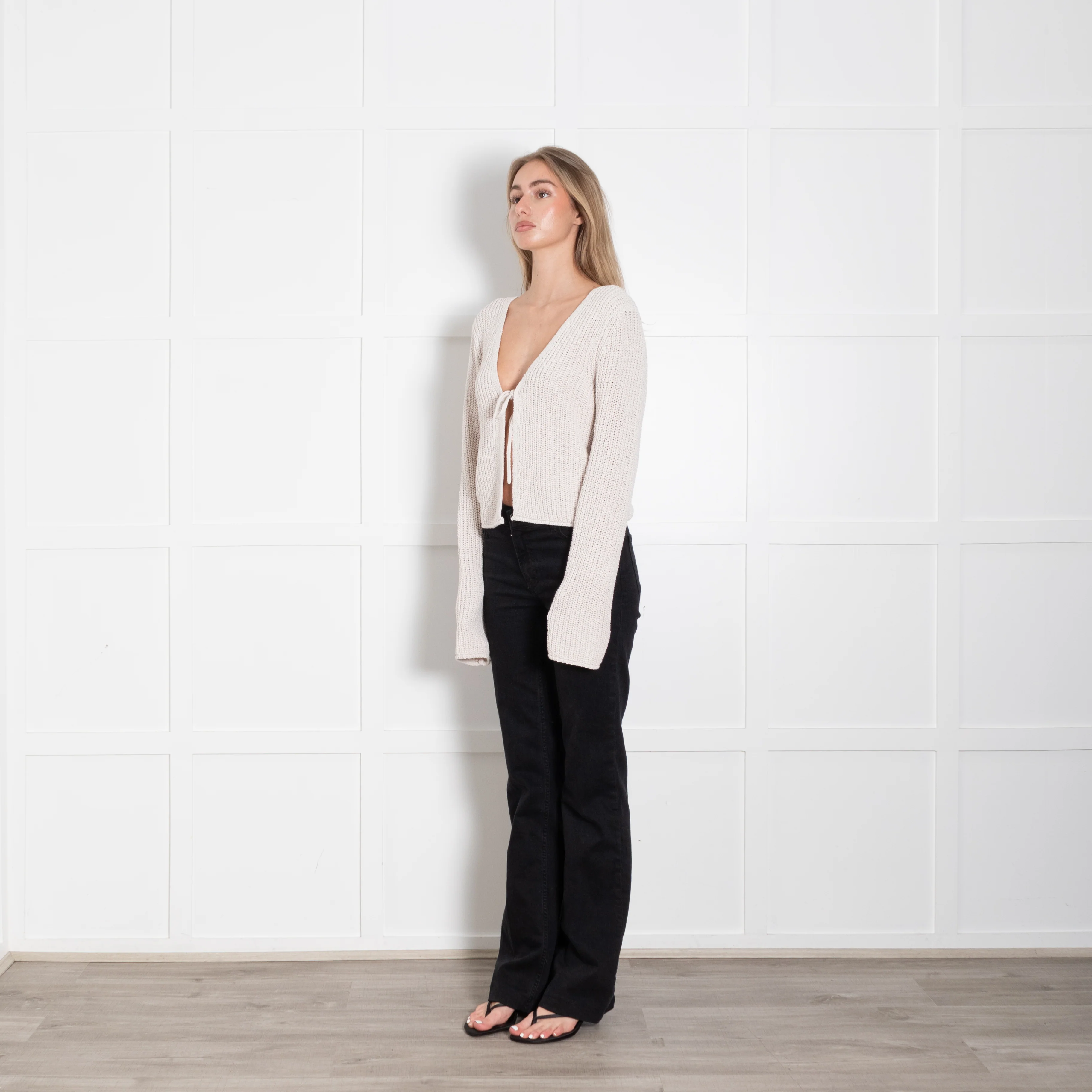 Velvet by Graham & Spencer Cream Rib Front Tie Cardigan - Image 3