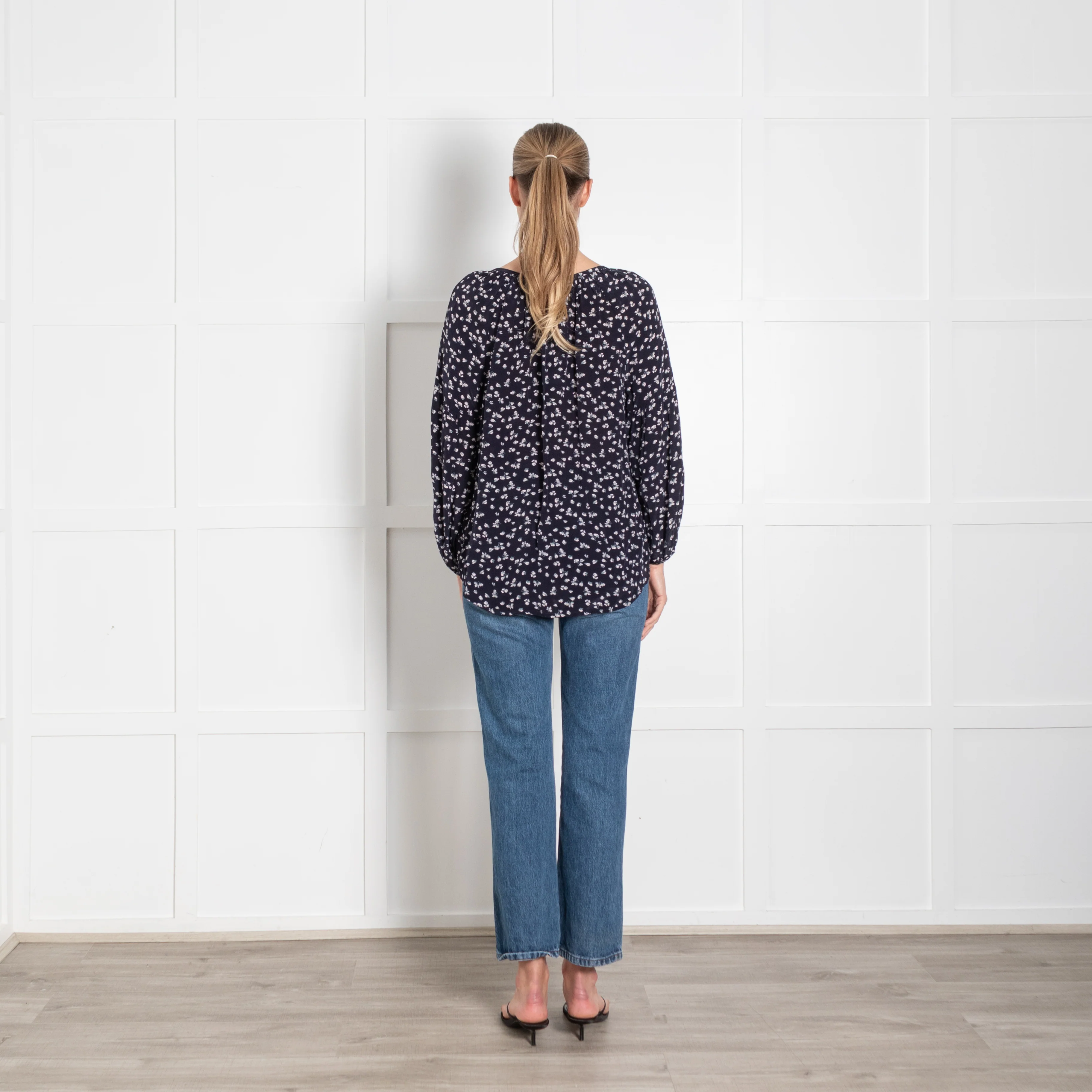 Velvet Navy White Ditzy Floral Print Long Sleeve Blouse - Image 5
