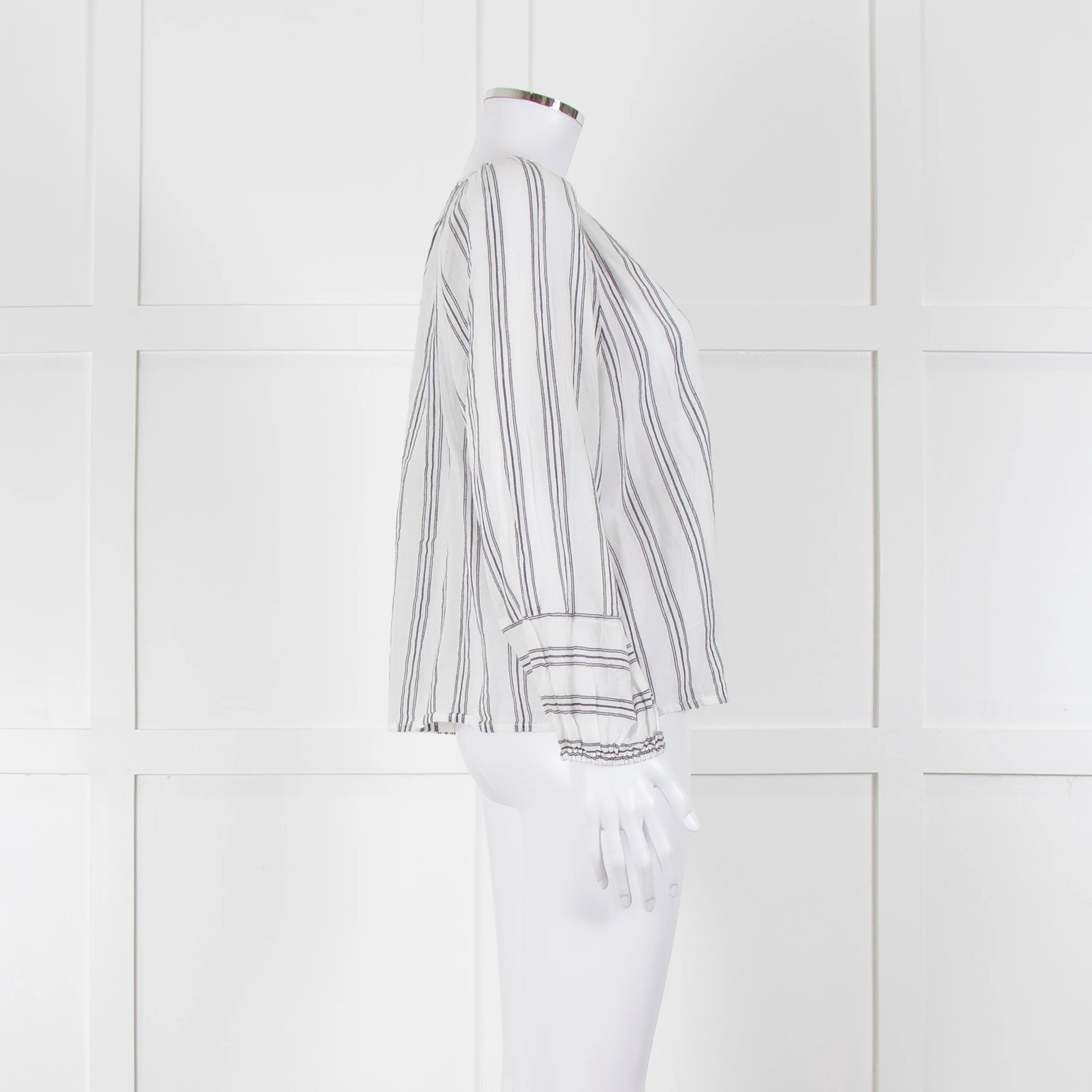 Velvet White Kaftan Top With Black Stripes - Image 3