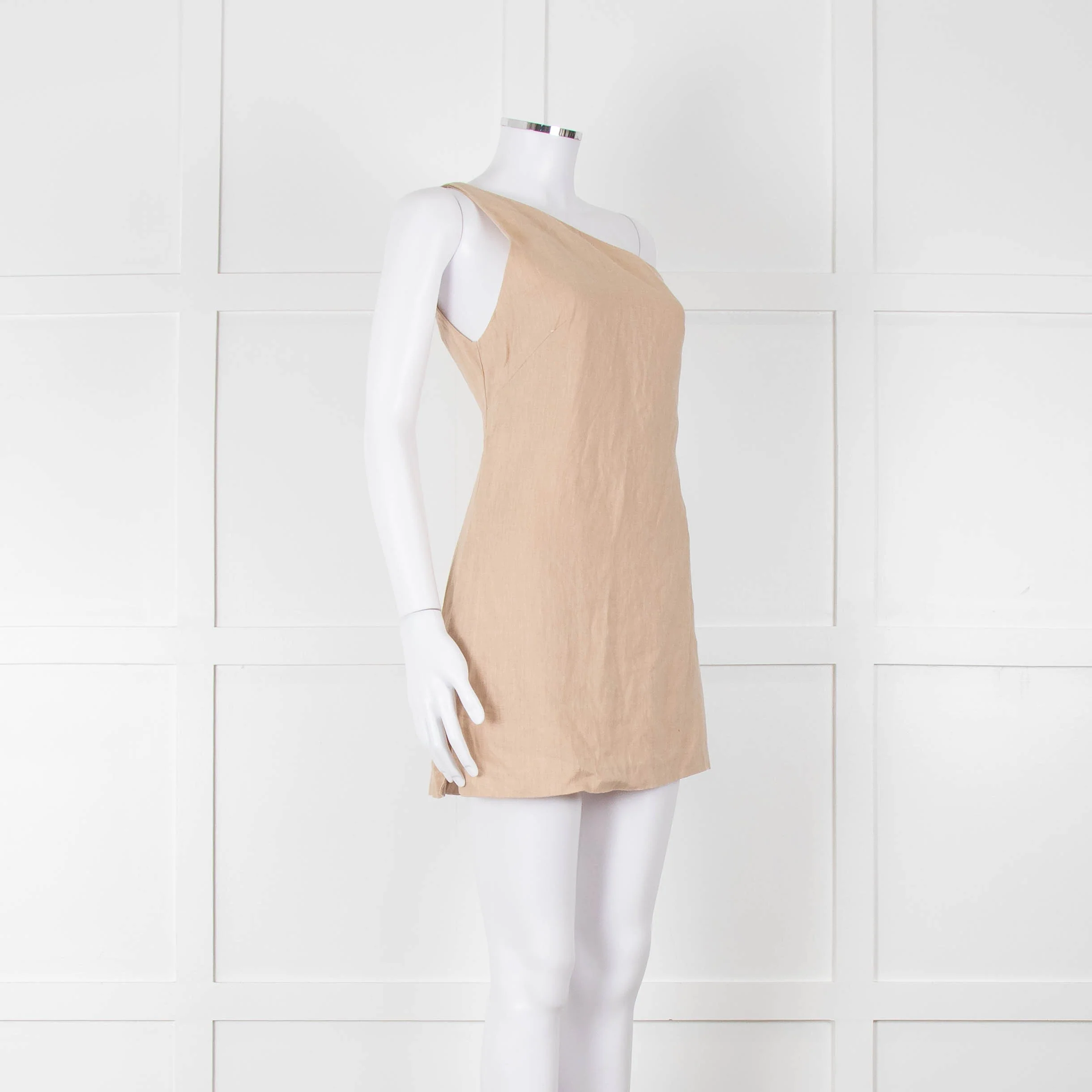 Venroy Beige Linen One Shoulder Mini Dress - Image 2
