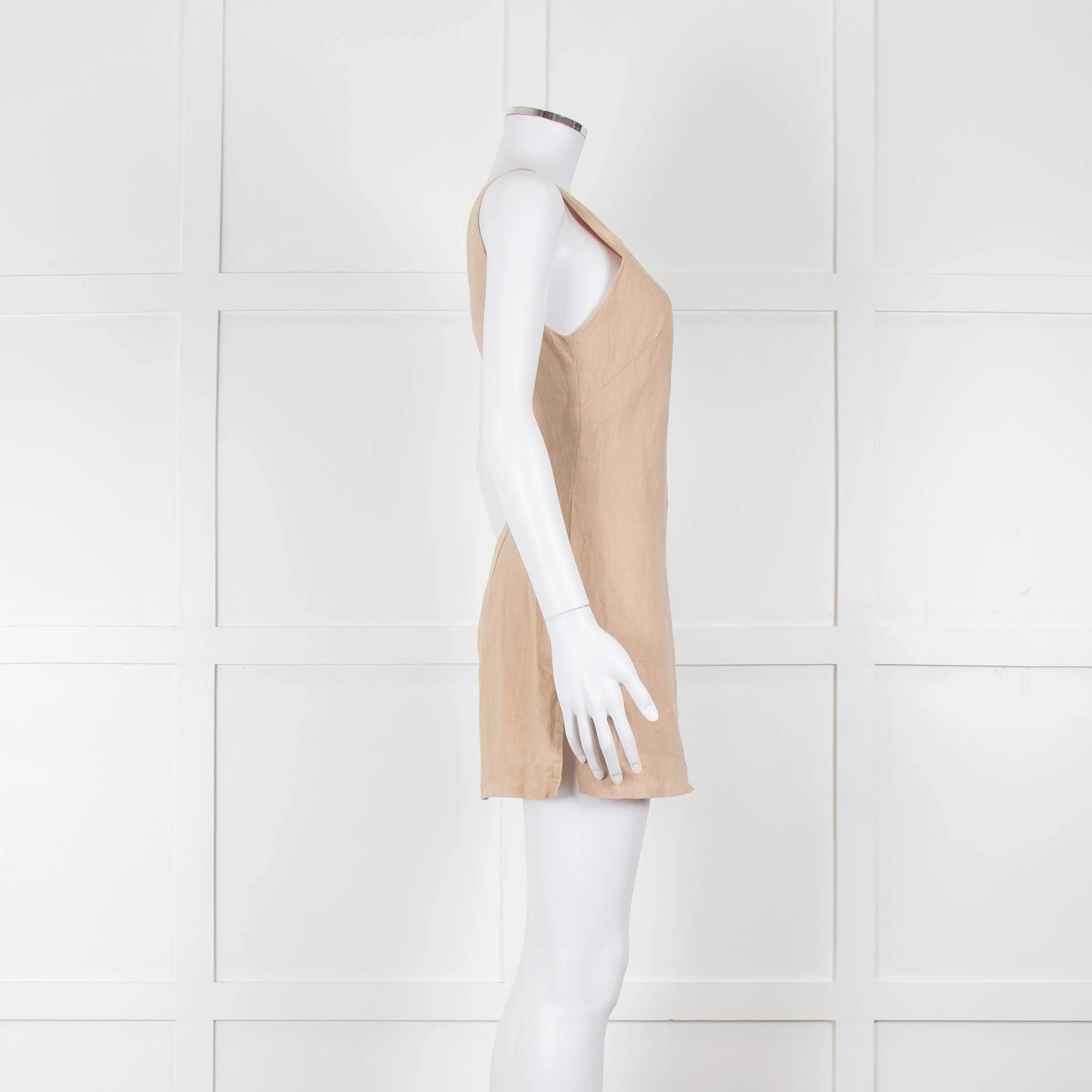 Venroy Beige Linen One Shoulder Mini Dress - Image 3