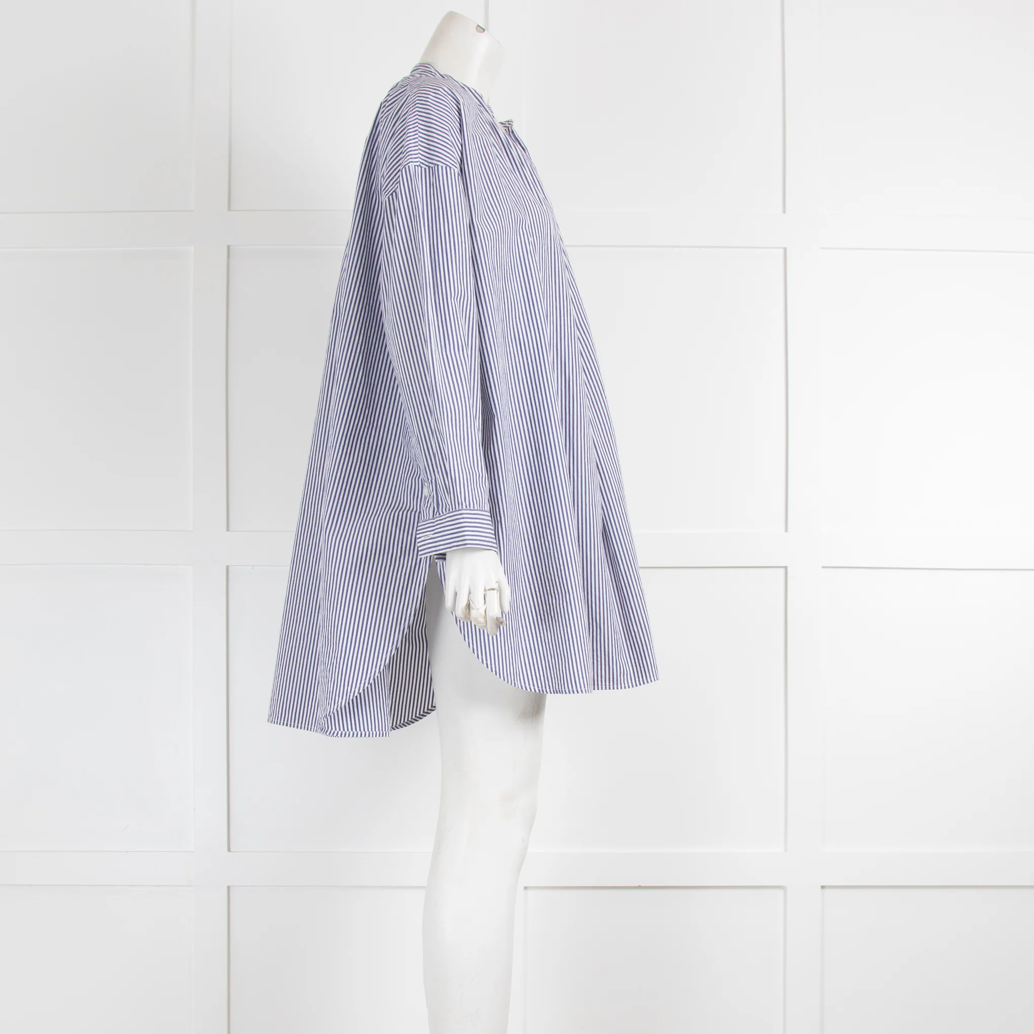 Veritecoeur White Blue Striped Oversized Shirt Top - Image 2