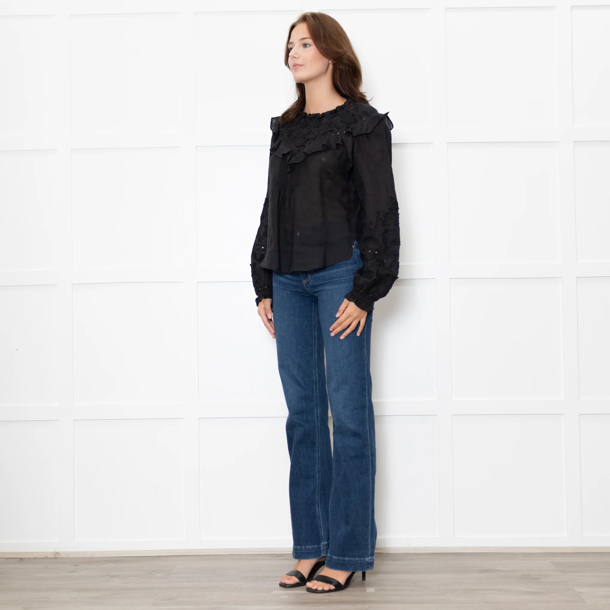 Veronica Beard Black Applique Ramie Blouse - Image 3