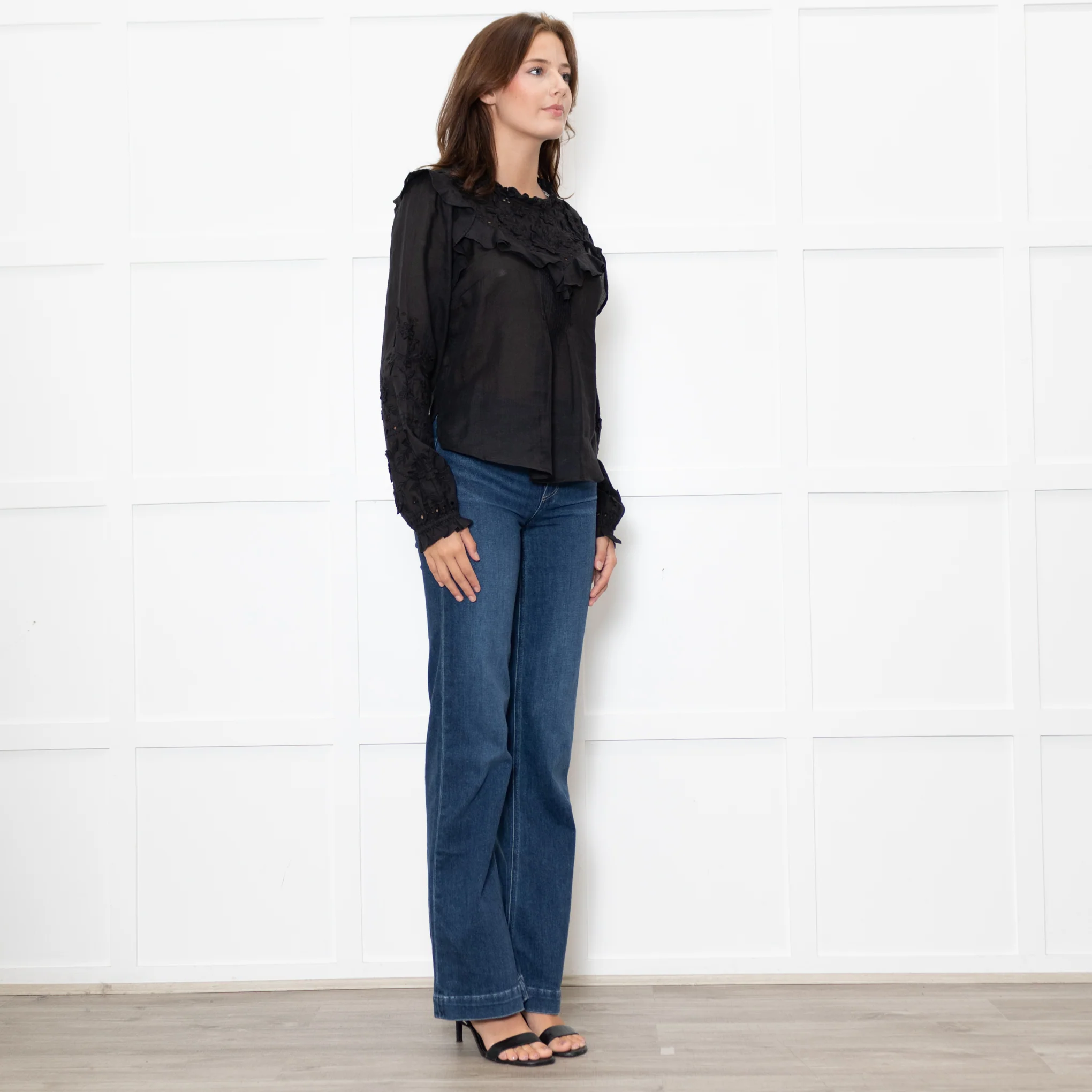 Veronica Beard Black Applique Ramie Blouse - Image 7
