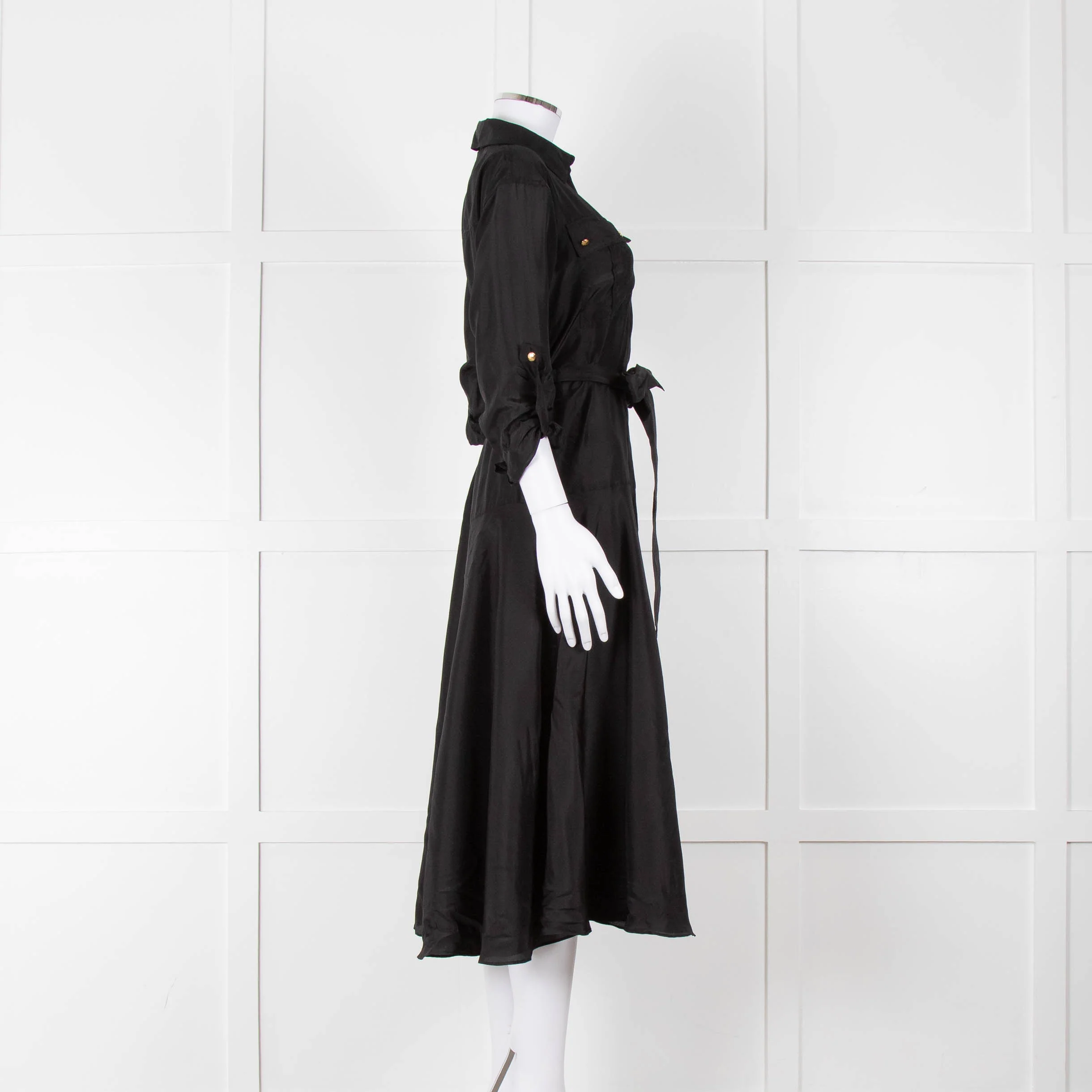 Veronica Beard Black Front Pocket Silk Belted Silk Dress - Image 3
